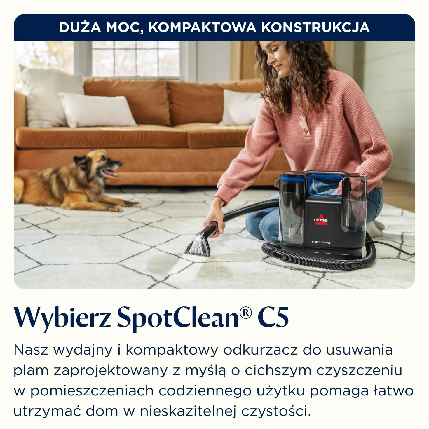 BISSELL SpotClean C5, Odkurzacz Piorący do Tapicerki, Odkurzacz do Dywanów z Systemem Triple Action, Lekka Odkurzacz do Prania Dywanów, Tapicerki, Samochodów, Kanapy i Innych, Mocny Silnik 400W, 3861N