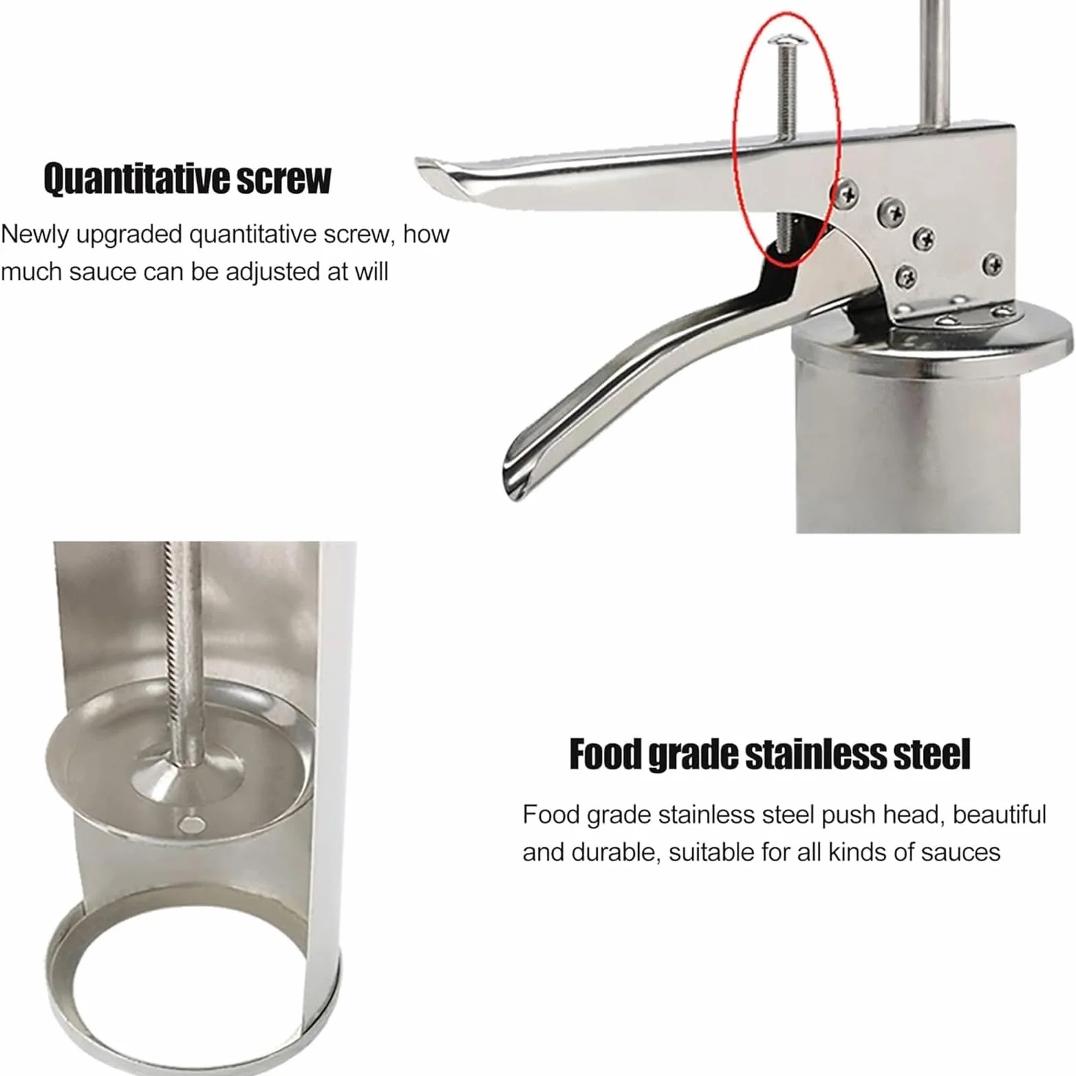 Pistolet do sosu burgerowego ze stali nierdzewnej z butelką z dozownikiem 650 ml, regulowaną wydajnością sosu 10–15 G, dozownikiem przypraw do sosów do sałatek pomidorowych