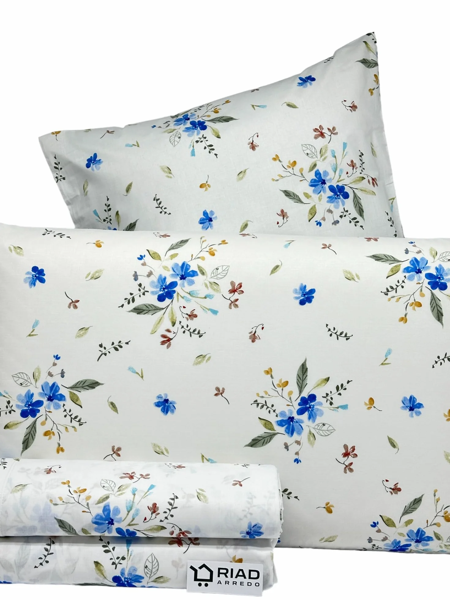 Riad Arredo Komplet pościeli Percalle 100% bawełna dwuosobowy - komplet pościeli z delikatnego perkalu (niebieski Wenecja)