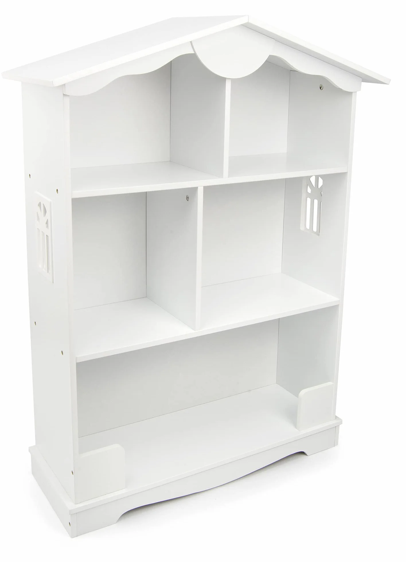 leomark Drewniany regał na zabawki i książki, biały regał na książki dla dzieci 76 x 30 x 101 cm, półka do przechowywania, organizer w kształcie domu do sypialni lub pokoju zabaw