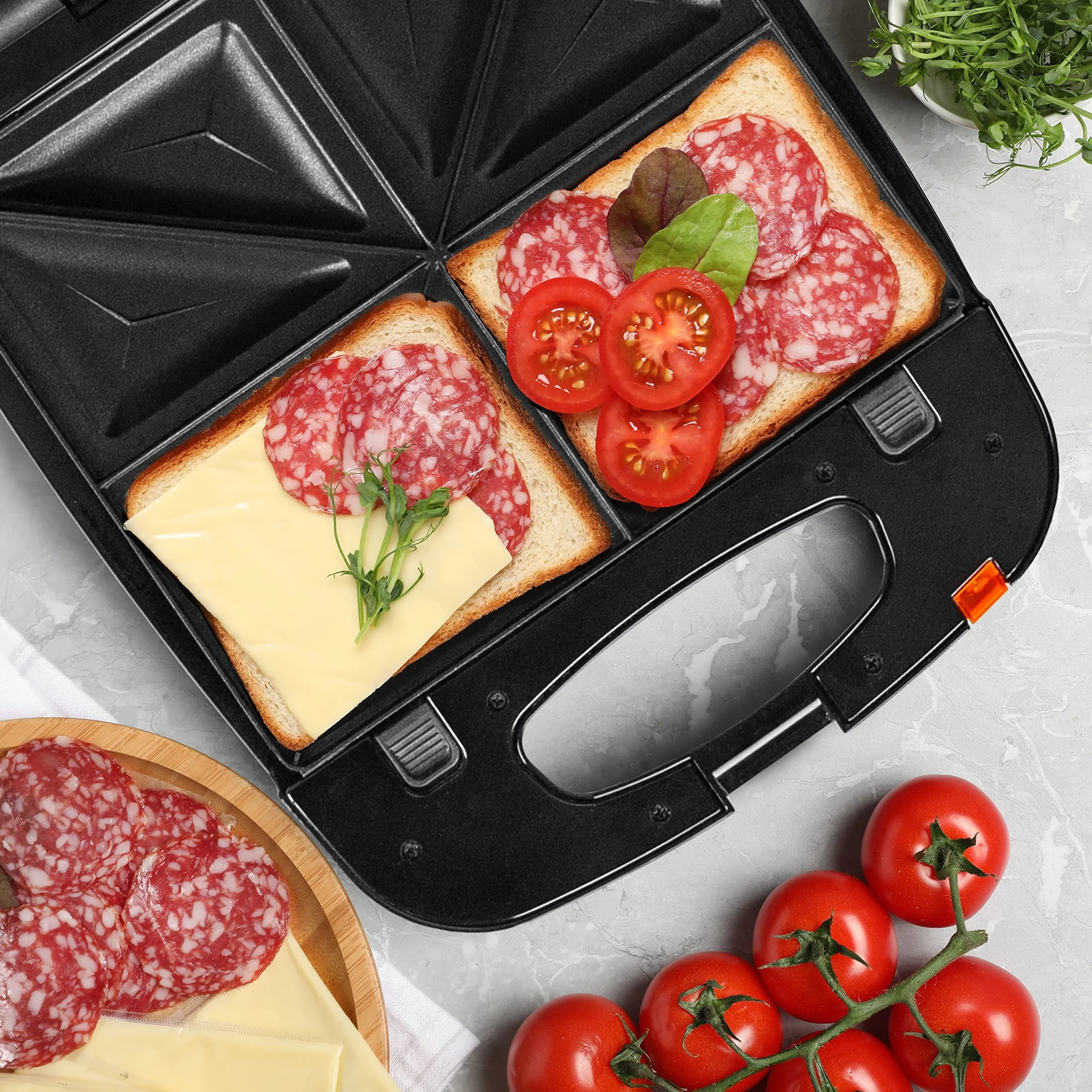Duronic SWM60 Gofrownica grill i opiekacz do kanapek w 1 urządzeniu 1200W | wyjmowane talerze | łatwe czyszczenie | nieprzywierająca powłoka | 4 gofry belgijskie na raz | opiekacz do panini