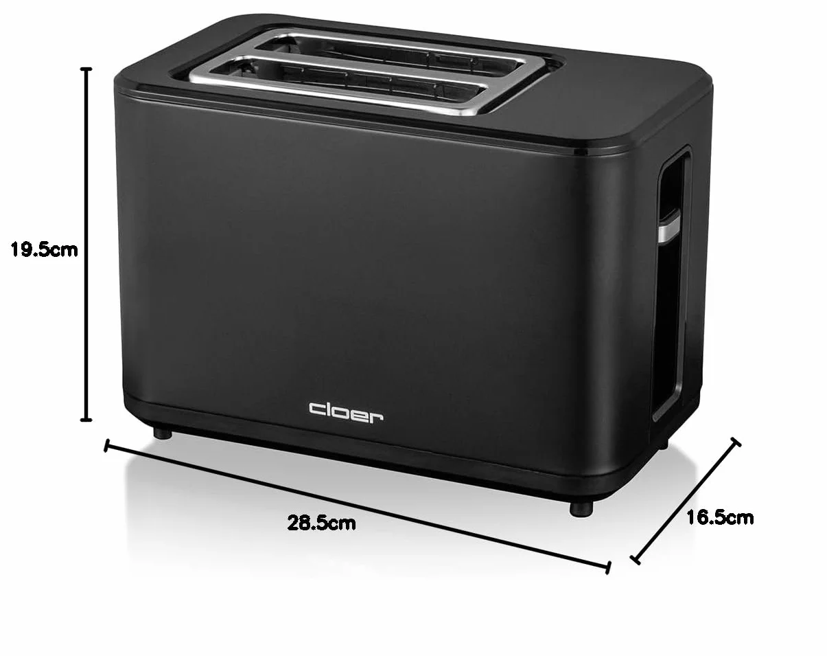Cloer 3930 Toster cyfrowy na 2 kromki tostów, Funkcja dotykowa, 750-900W, Wskaźnik pozostałego czasu, Funkcja rozmrażania, Funkcja odgrzewania, Zintegrowana nakładka na bułki, Tacka na okruchy, czarny