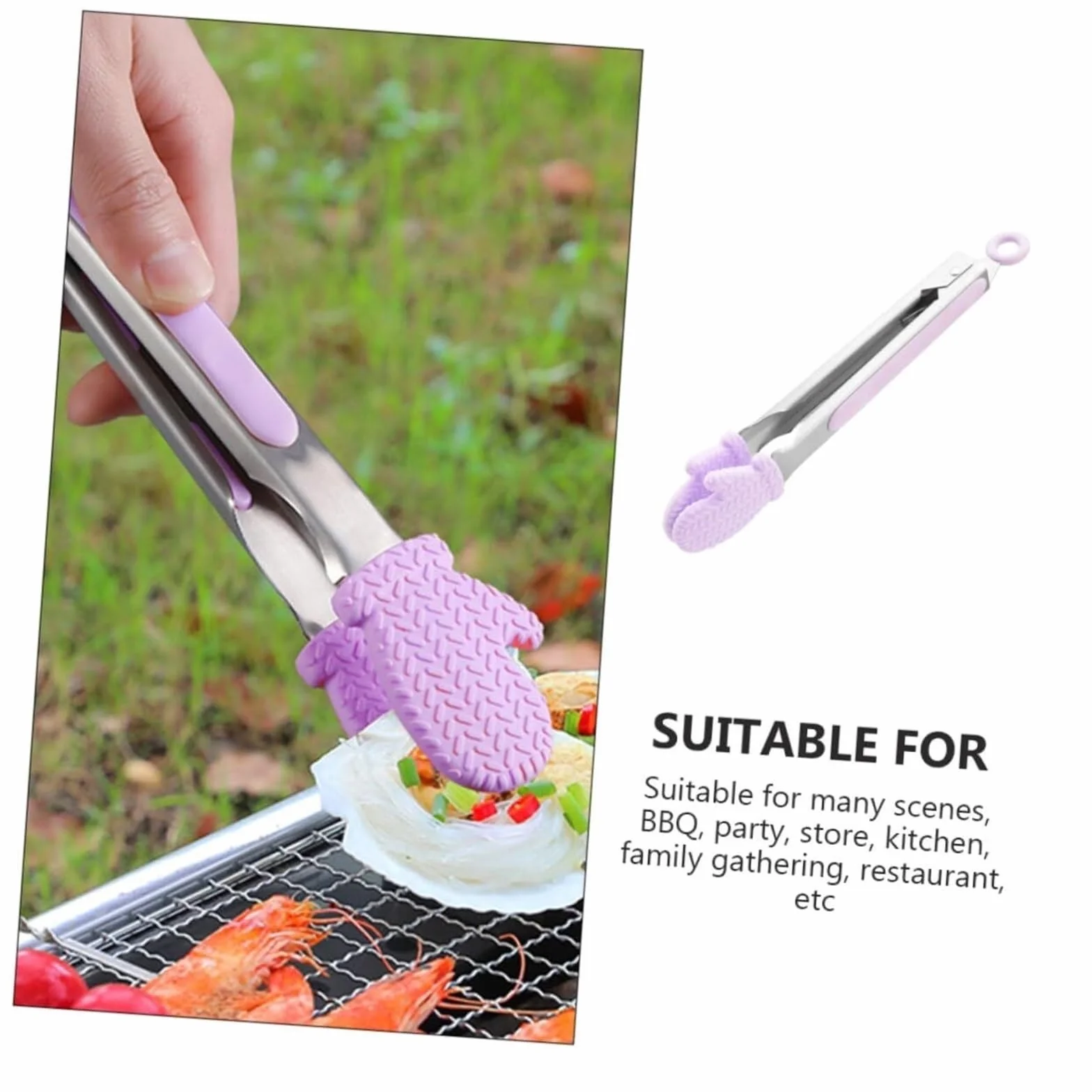 Szczypce do Chleba, Szczypce Do Grillowania Naczynia Z Silikonowymi Szczypcami Przerzucania Kiełbasy Łopatka Gotowania Pieczenia, Grillowania(Purple,33cm)