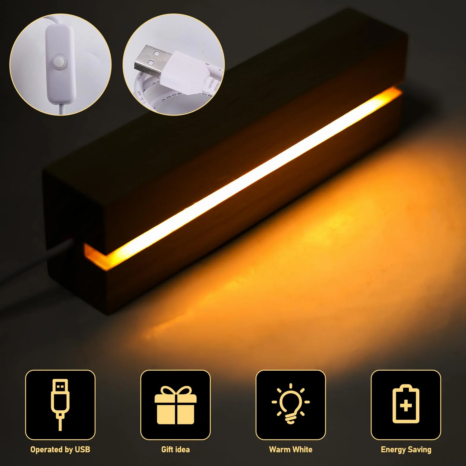2 sztuki podstawowych diod LED, 30 cm, drewniana podstawa świetlna LED, do samodzielnego wykonania, prostokątne oświetlenie drewniane, podstawa drewniana, podświetlana podstawa LED, do samodzielnego