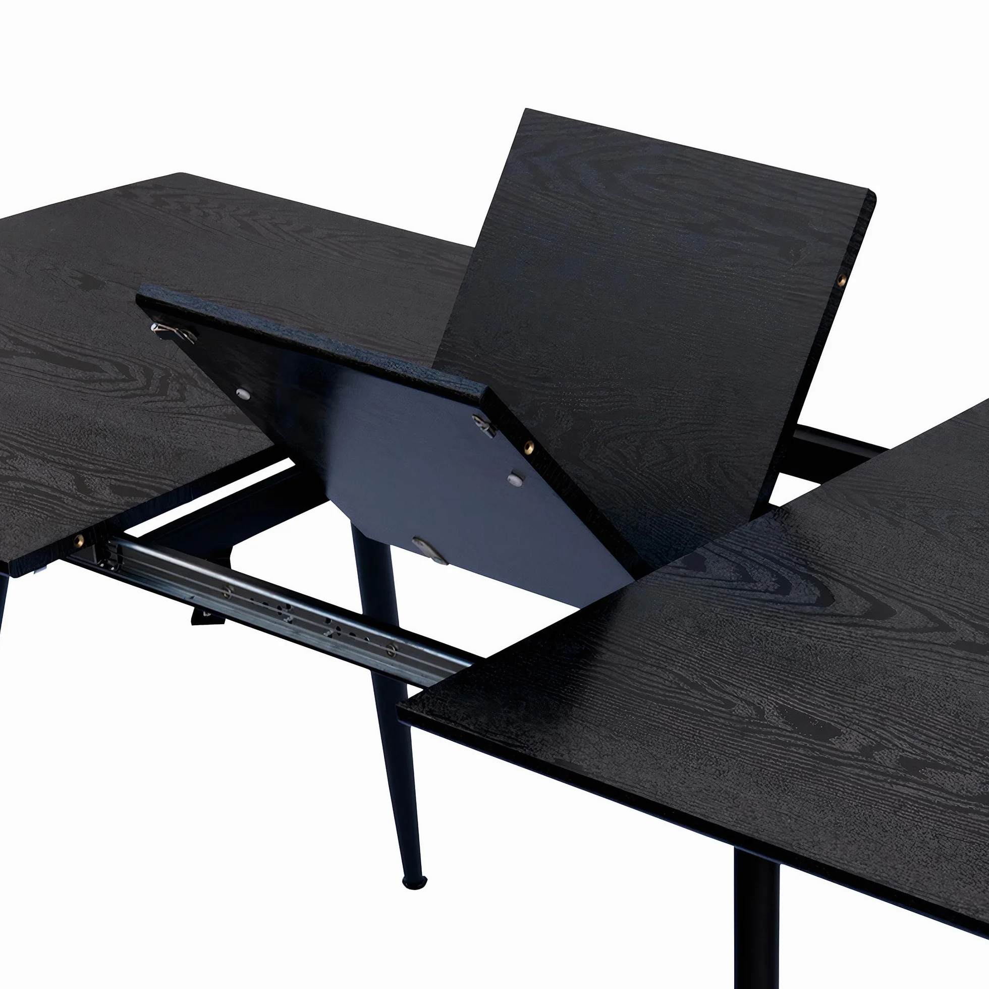 Stół do jadalni Sabina rozkładany, 140-180 x 80 cm, dla 6-10 osób, stół kuchenny z metalowym stelażem, do kuchni, jadalni, o wyglądzie drewna, kolor: czarny