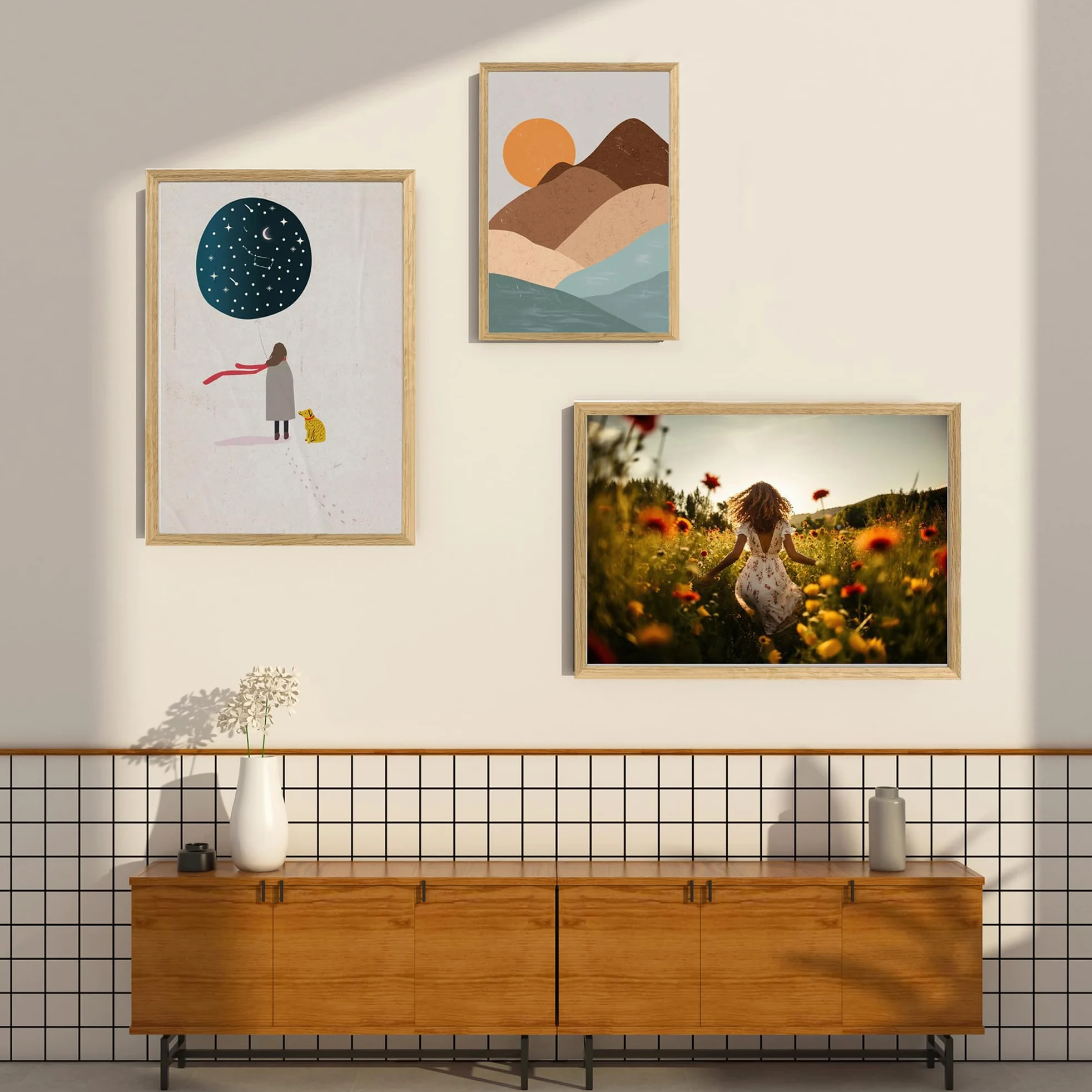 Drewniana ramka na zdjęcia DIN A4 z nietłukącym się szkłem plexi do zawieszenia pionowego lub poziomego, drewniana ramka na zdjęcia, plakaty, puzzle, 2 szt