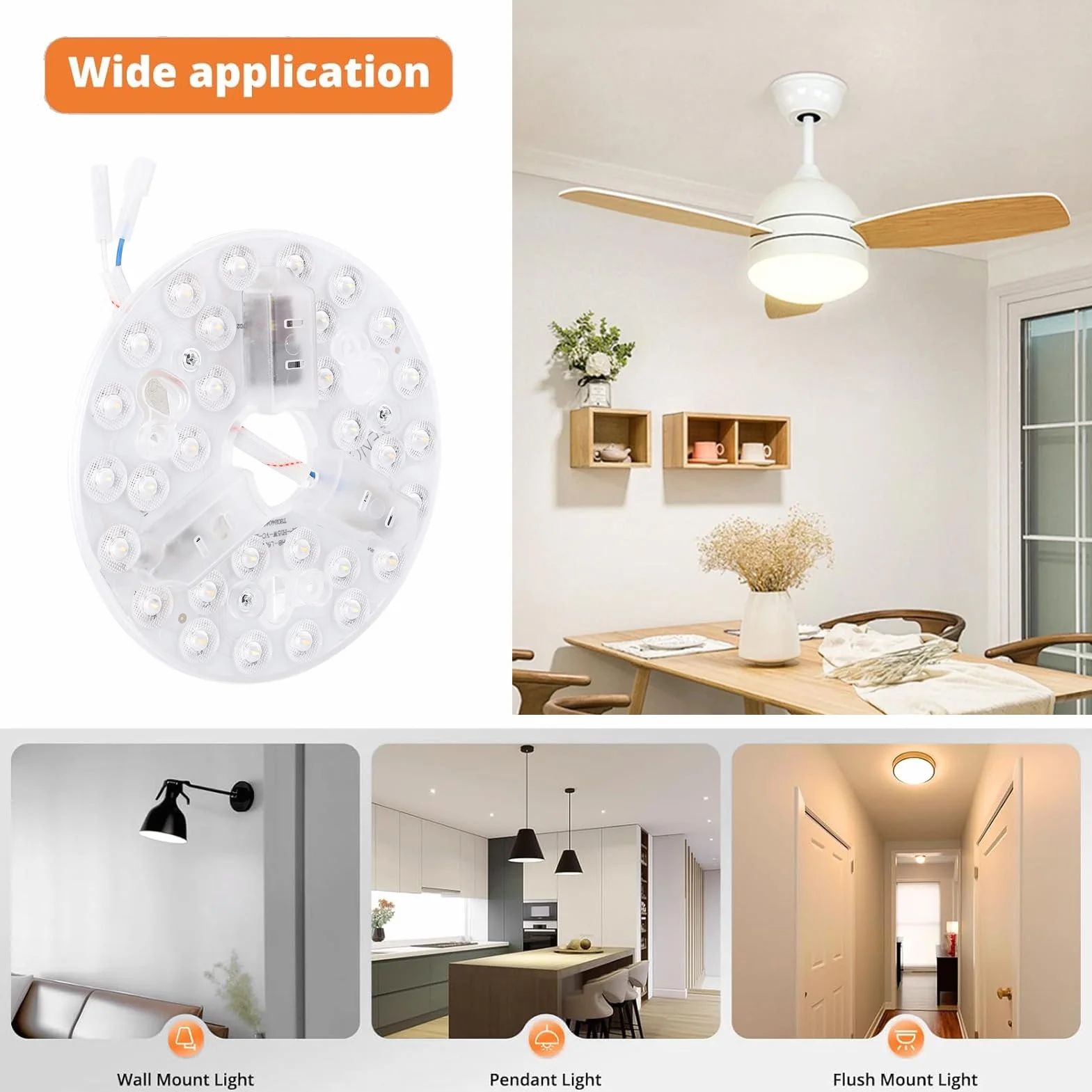 5.3-calowy Wentylator Sufitowy z LED, 3 Kolor Temperatury, 15W, Okrągły Zestaw Modernizacji, Przyciemnianie, Idealny do Restrofitu