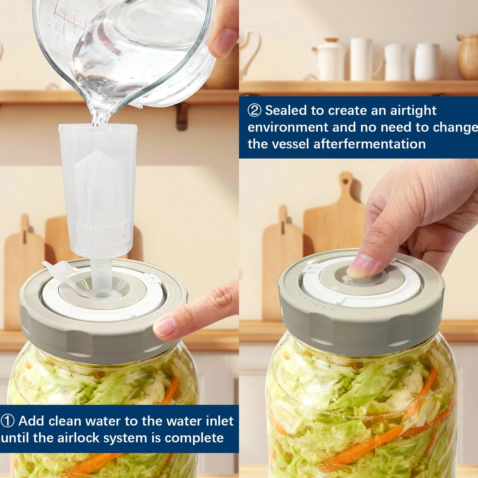 Hejo Słoik do fermentacji 2 l z śluzą powietrzną, pojemnik Kimchi z regulowaną skalą czasową, szeroki otwór do fermentacji, zestaw słoików fermentacyjnych, pojemnik fermentacyjny do kimchi, kapusty