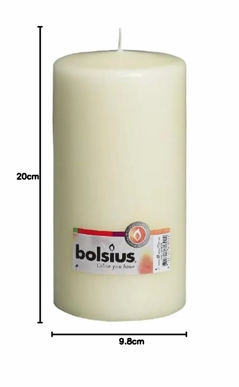 BOLSIUS - Świece filarowe - kość słoniowa - 20 cm - czas palenia 120 godzin - 8 sztuk