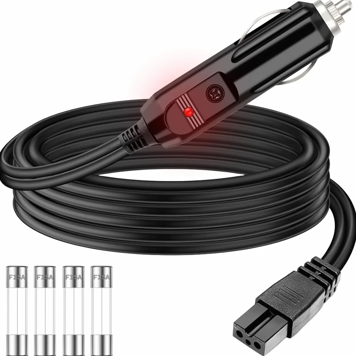 Xiatiaosann Kabel 12 V do lodówki samochodowej Adapter Kabel zasilający DC do lodówki zamrażarki samochodowej z bezpiecznikiem 15 A do podróży, na kemping piknik przyczepa kempingowa lodówka