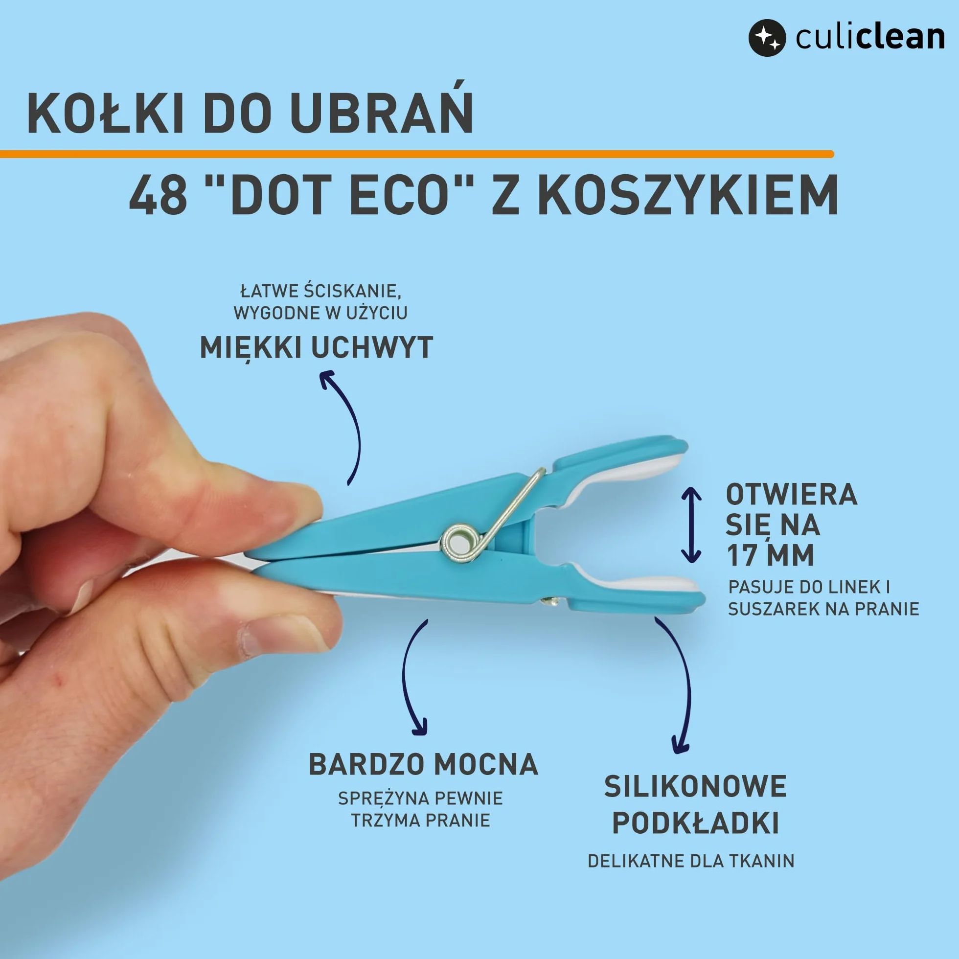 culiclean Klipsy do ubrań Ecoline z koszykiem (48 sztuk z koszykiem zielono-biały/biało-zielony koszyk zielony uchwyt biały) Klamerki