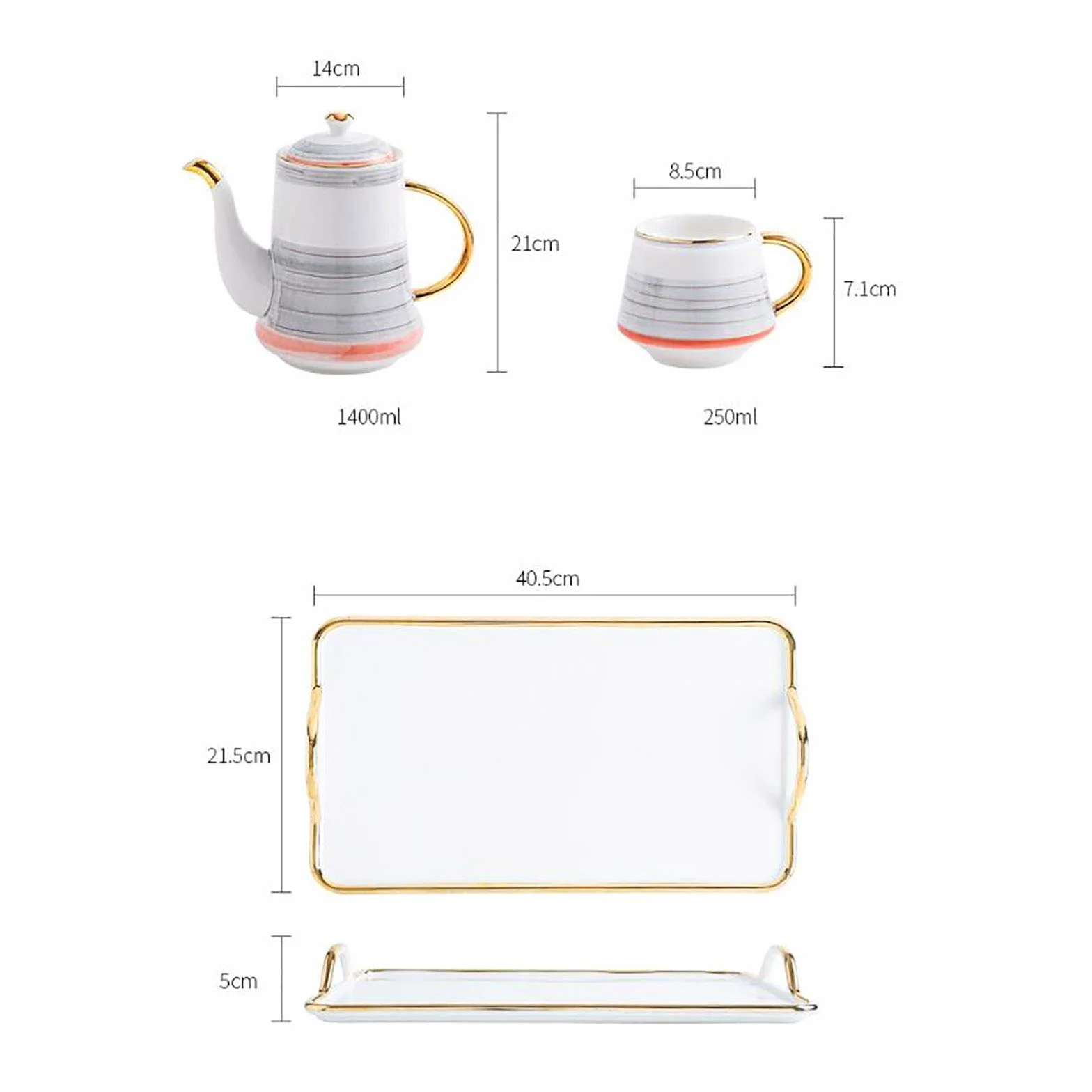 Zestaw filiżanek do espresso, kubki do kawy, herbata nordycka ceramiczna kreatywna filiżanka gospodarstwa domowego popołudniowy kwiat zestawy czajników, szary-1.4L