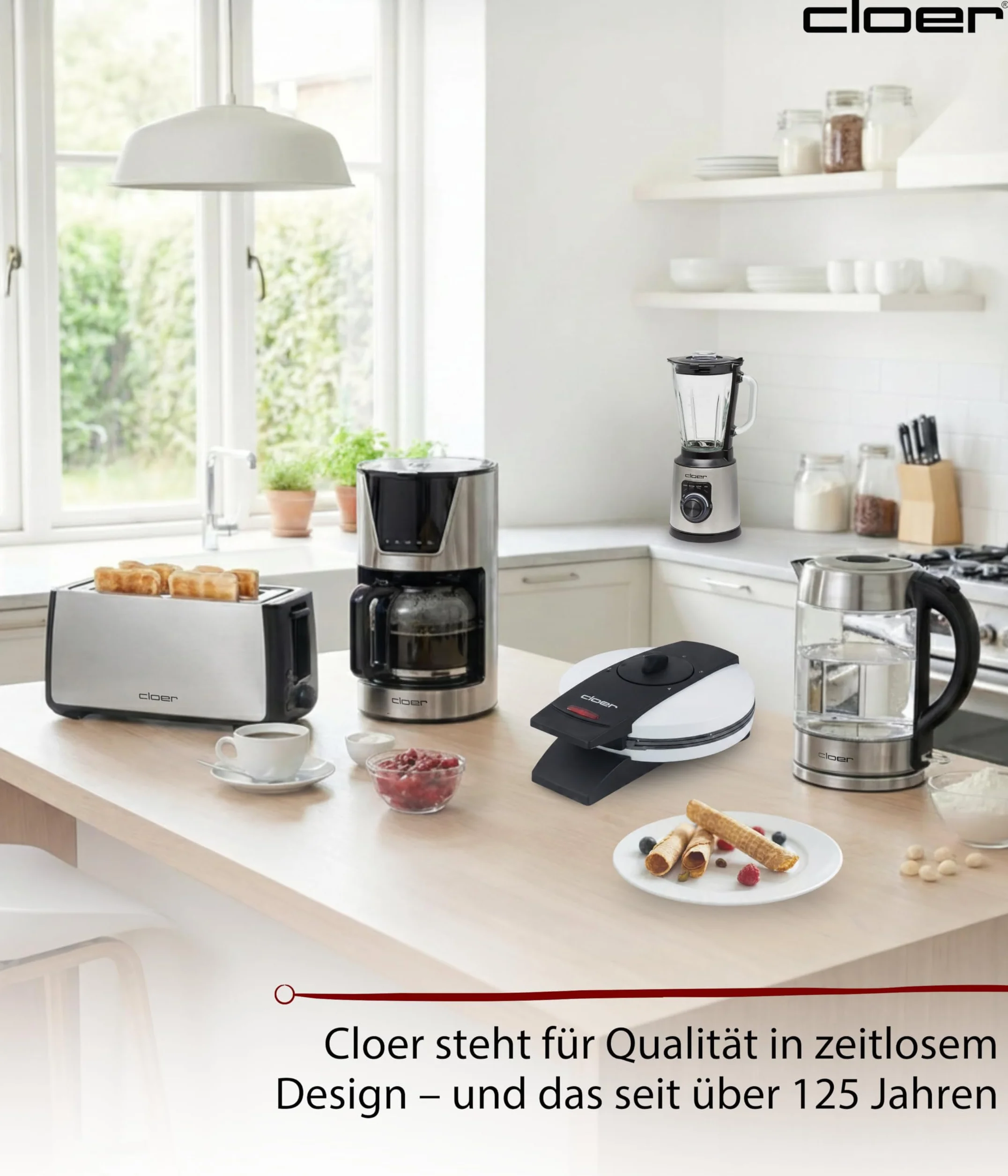 Cloer 261 Maszynka do robienia wafli na cienkie szyszki, 800 W, Powierzchnia do pieczenia 14,5 cm Ø, z nieprzywierającą powłoką, Bezstopniowa regulacja stopnia przypieczenia, biały metalowy korpus