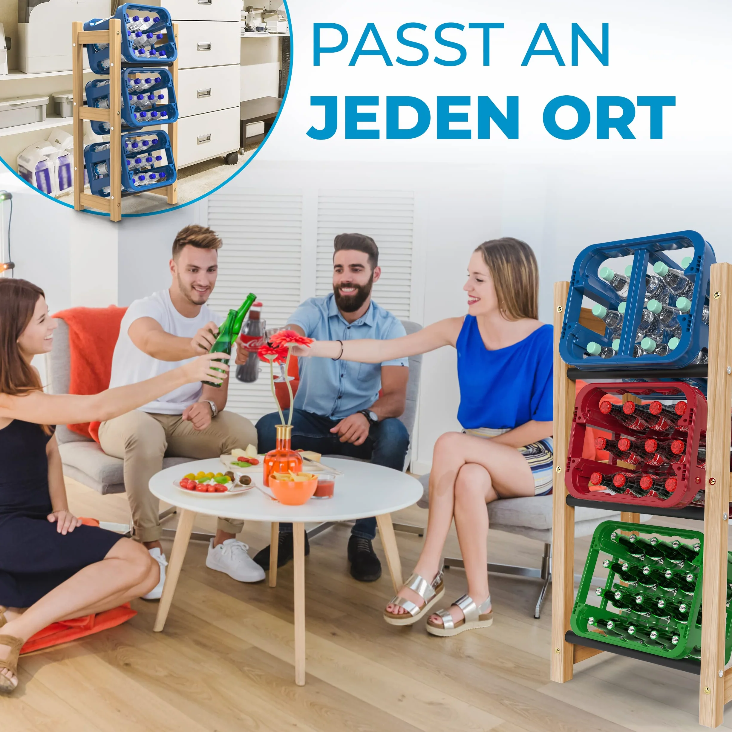 Schwanfeld® Regał na 3 skrzynki na napoje [odpowiedni do każdego rodzaju skrzynek] – w zestawie instrukcja montażu, śruby, klucz imbusowy – regał na napoje z wysokiej jakości drewna FSC – stabilny regał na skrzynki
