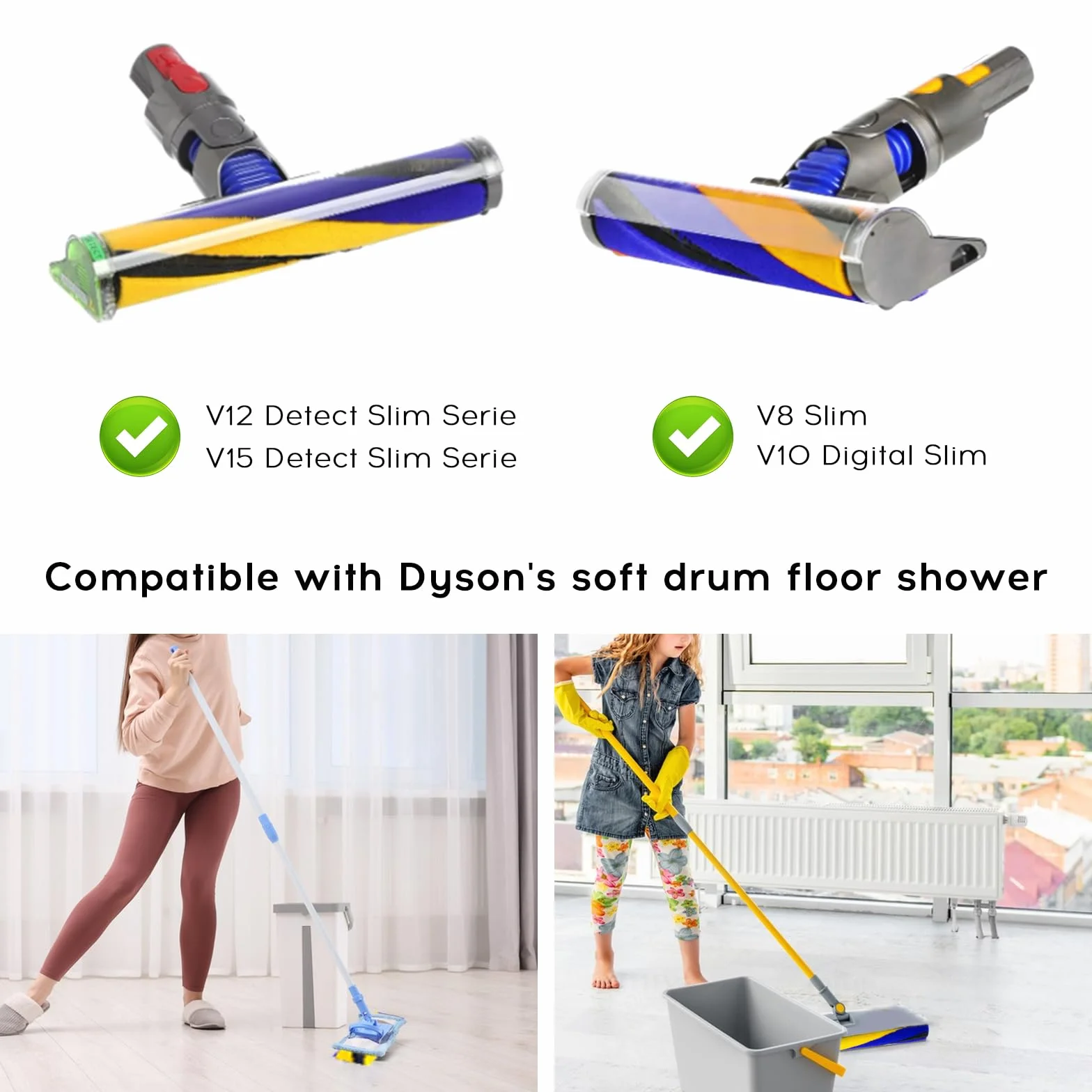 Szczotka zapasowa do odkurzacza Dyson V12/V15 Slim z wałkiem miękkim, dysza podłogowa, wymienny wałek szczotkowy Fluffy listwa szczotkowa (żółta i niebieska)