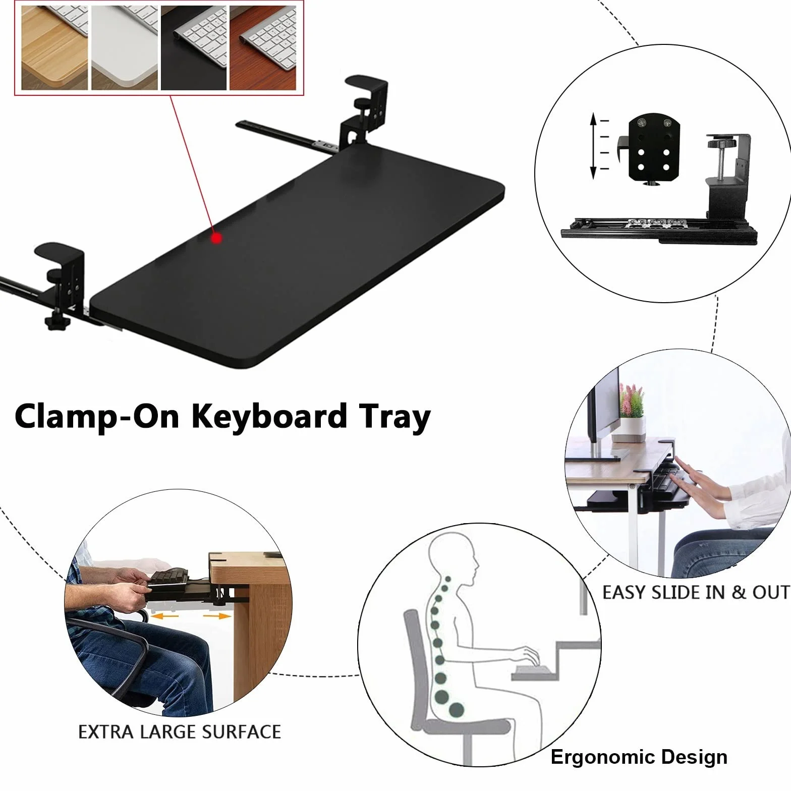Wysuwana półka na klawiaturę Pod biurkiem Półki do przechowywania, Ergonomiczna wysuwana szuflada na klawiaturę Platformy na klawiaturę, Uchwyt na mysz z klawiaturą Akcesoria biurowe Organiz