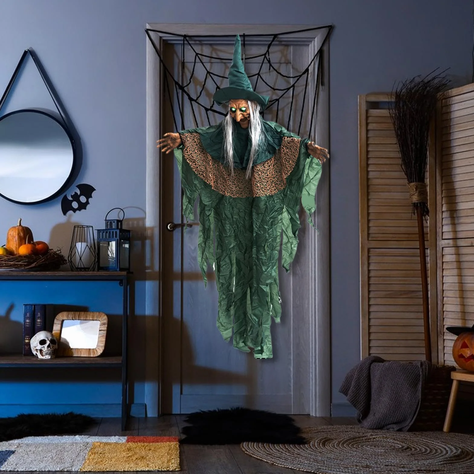 Outdoor Halloween Witches Akcesoria do domu Nawiedzony Latający Animowany | Dekoracje na Halloween na werandę taras podwórko ogród trawnik karnawał świąteczne spotkanie