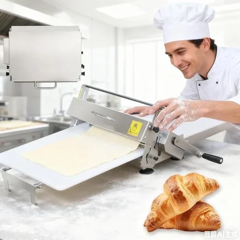 Ręczna maszyna do wałkowania ciasta, składany wałek do ciasta, regulowana grubość 0-25 mm, prasa do ciasta ze stali nierdzewnej i laminator do rogalików do pieczenia domowego i komercyjnego, pizzy i