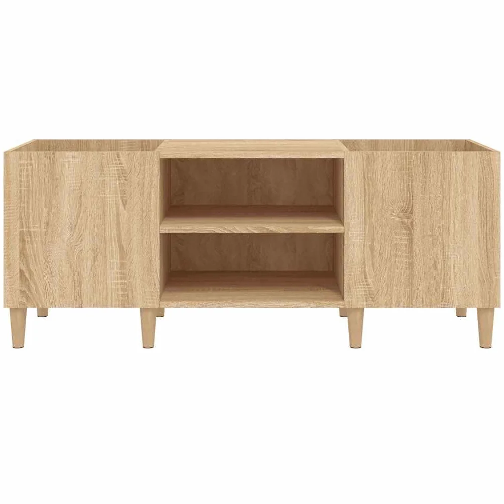 Hothingwell Szafka na płyty winylowe Dąb Sonoma 121x38x48 cm, drewno konstrukcyjne z półkami, przechowywanie gramofonów i kolekcji muzycznej, wytrzymały top, drewniane nogi, meble