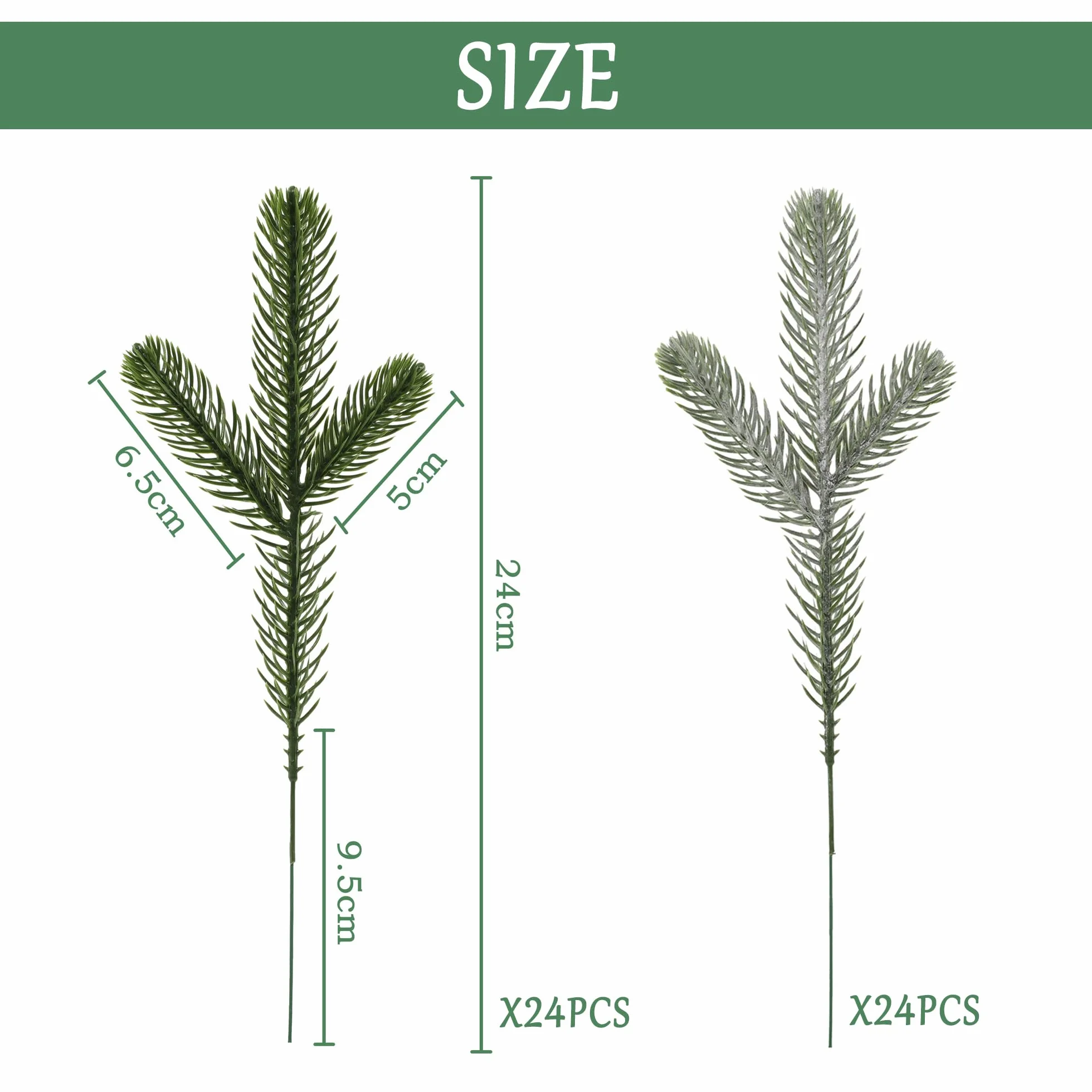 48 sztuk sztucznych igieł sosnowych, 24 cm, Boże Narodzenie, plastikowe, zielone, sztuczne gałązki sosnowe, gałązki, gałązki jodły, na Boże Narodzenie, do domu, ogrodu, dekoracja ścienna