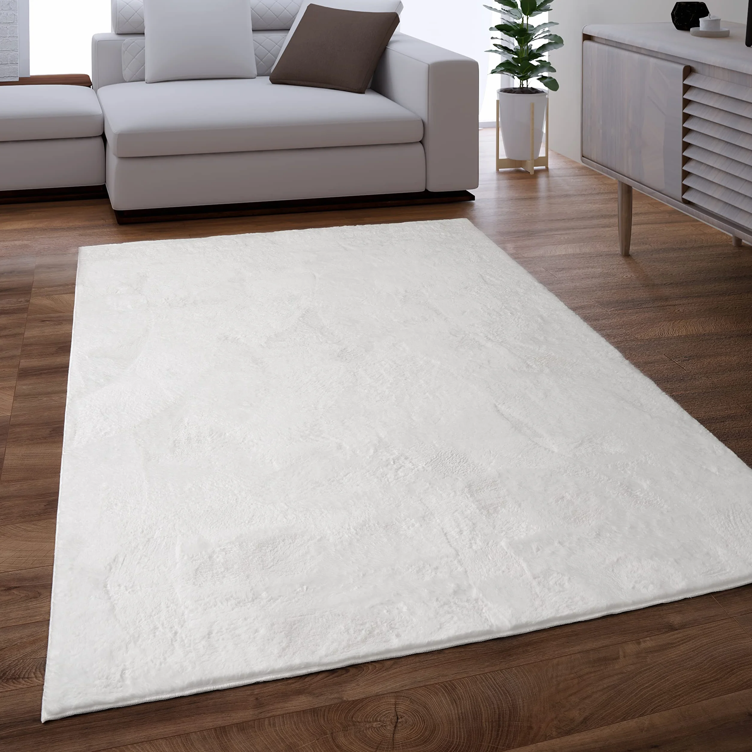 Paco Home Dywan do salonu i sypialni, Shaggy z sztucznym futrem, z wysokim runem, miękki, jednokolorowy, biały, wymiary: 300 x 400 cm