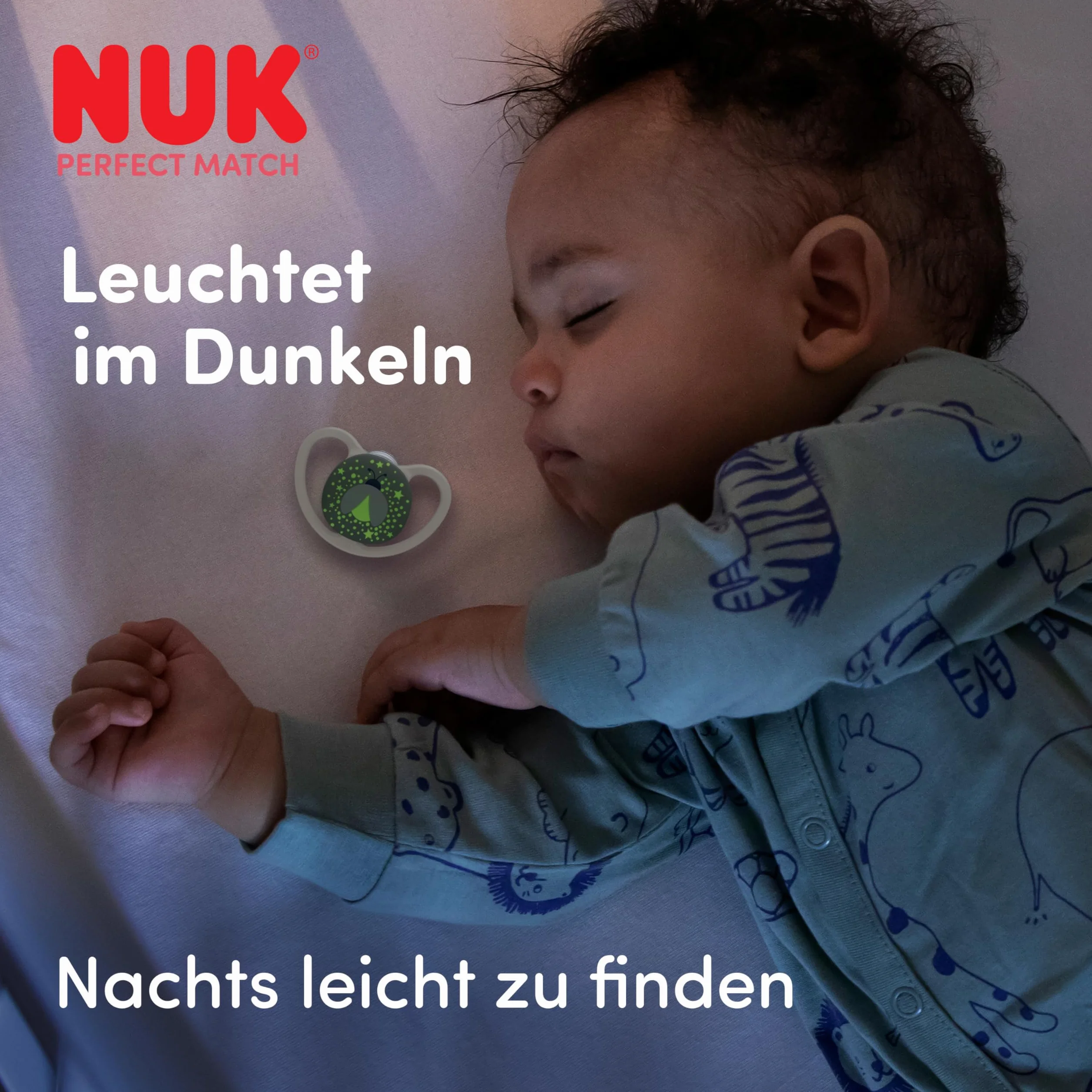 NUK Perfect Match Air Night Smoczki| 18-36 m | Świecące w ciemności smoczki, które wspomagają przepływ powietrza i zapobiegają odparzeniom od śliny | 95% akceptacji przez dzieci** | Lew | 2 sztuki