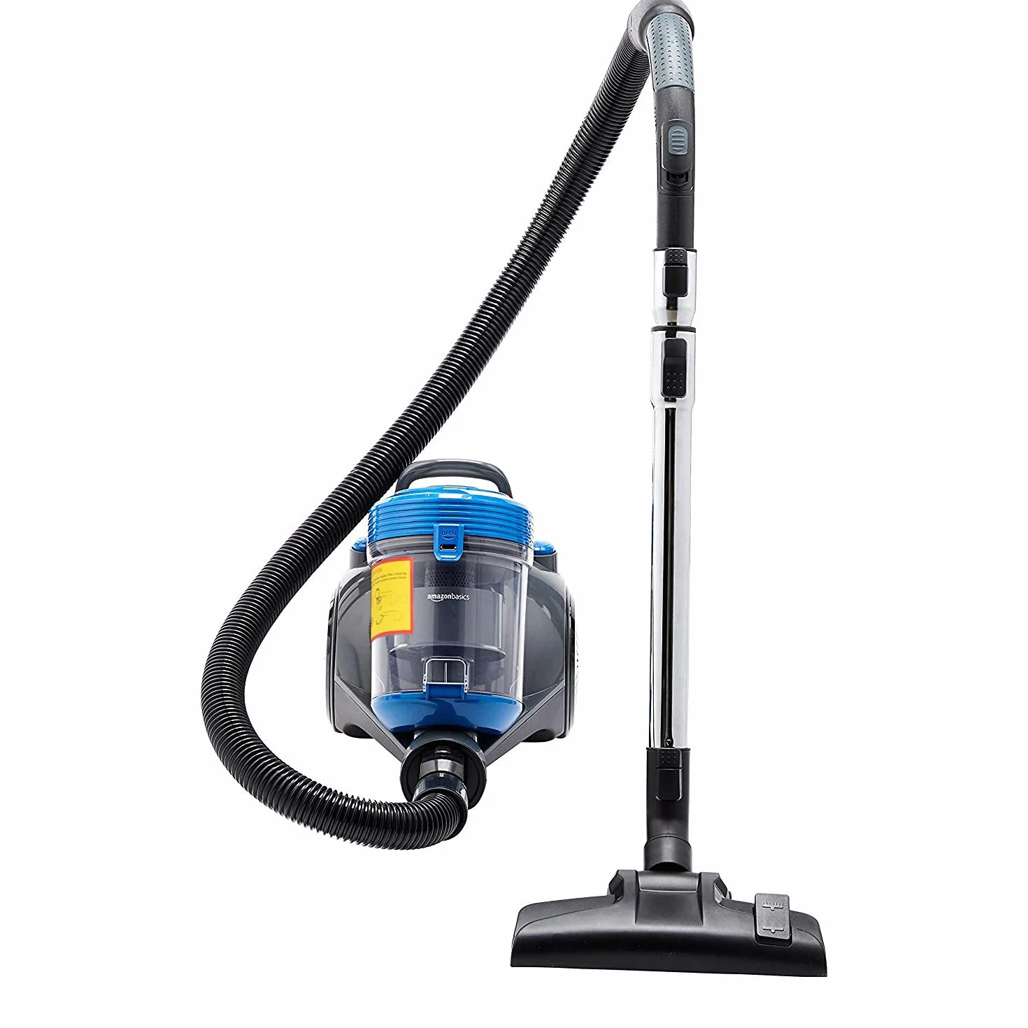 Amazon Basics – Odkurzacz cylindryczny, wydajny, kompaktowy i lekki, bez worka, do podłóg twardych i dywanowych, filtr HEPA, 700 W, 2,0 l, EU, czarny/niebieski