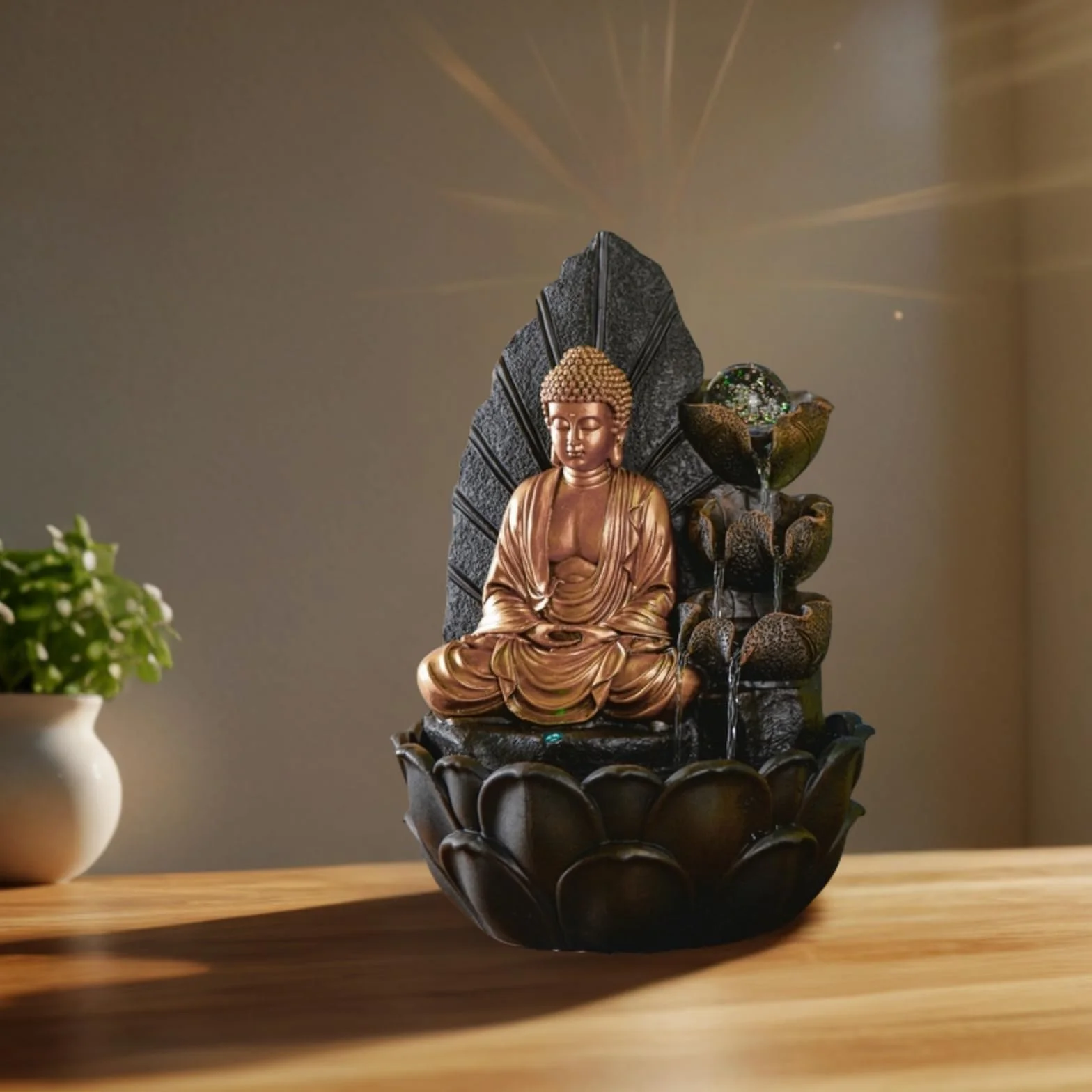 ZEN'LIGHT, Budda Hartha Fontanna, Zen i Feng Shui, oryginalny prezent Budda - wielokolorowe oświetlenie LED, cicha pompa, szer. 27 x szer. 27 x wys. 40 cm