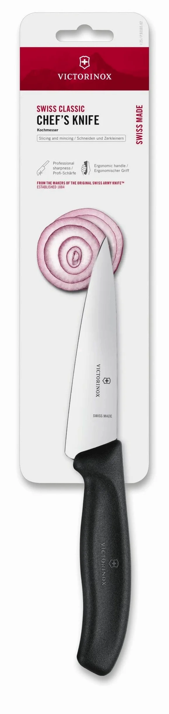 Victorinox, 6.8003.12B, Swiss Classic, Tranchiermesser, Extra scharfe Klinge, mit geradem Schliff, robuster Kunststoff-Griff, Schwarz, Made in Switzerland, Spülmaschinengeeignet