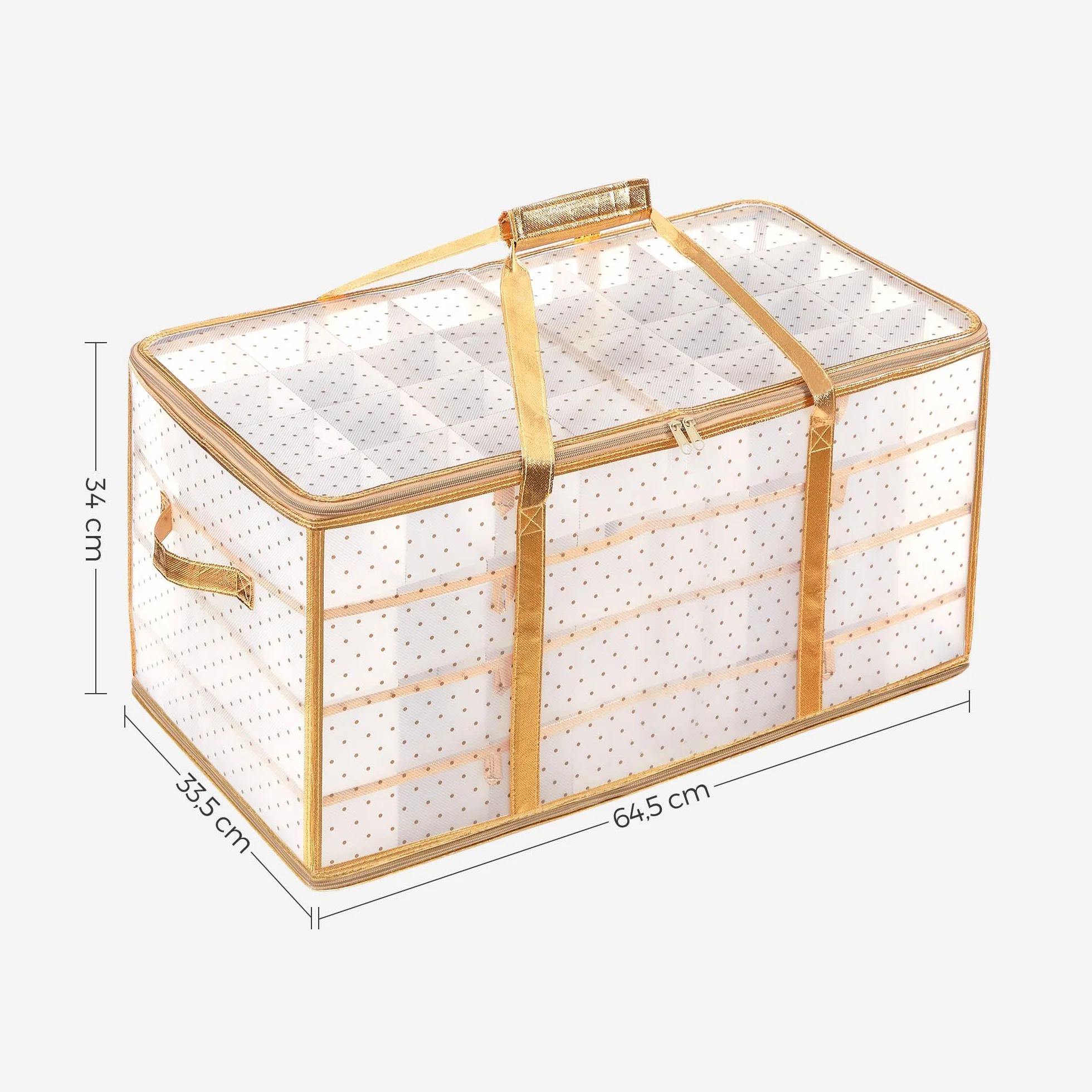 SONGMICS Pudełko do przechowywania 128 przegródek regulowane 67x34x34 cm półprzezroczyste złote RFB029A01