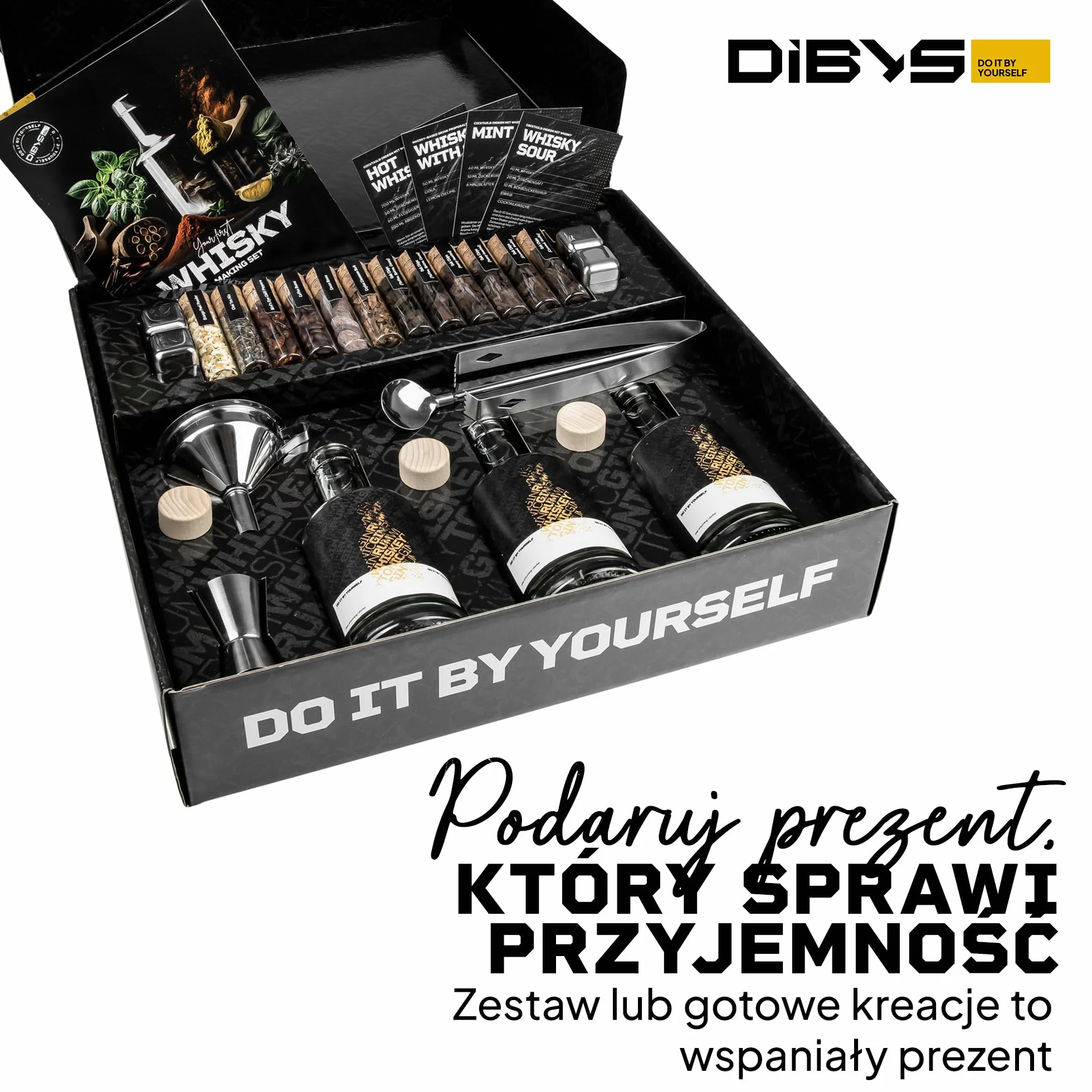 DIBYS Zestaw do Tworzenia Whiskyu – 12 Naturalnych Botanicals i Akcesoria | DIY Zestaw Degustacyjny | Prezent dla Miłośników Trunków | Ekskluzywny Set z 4 Przepisami