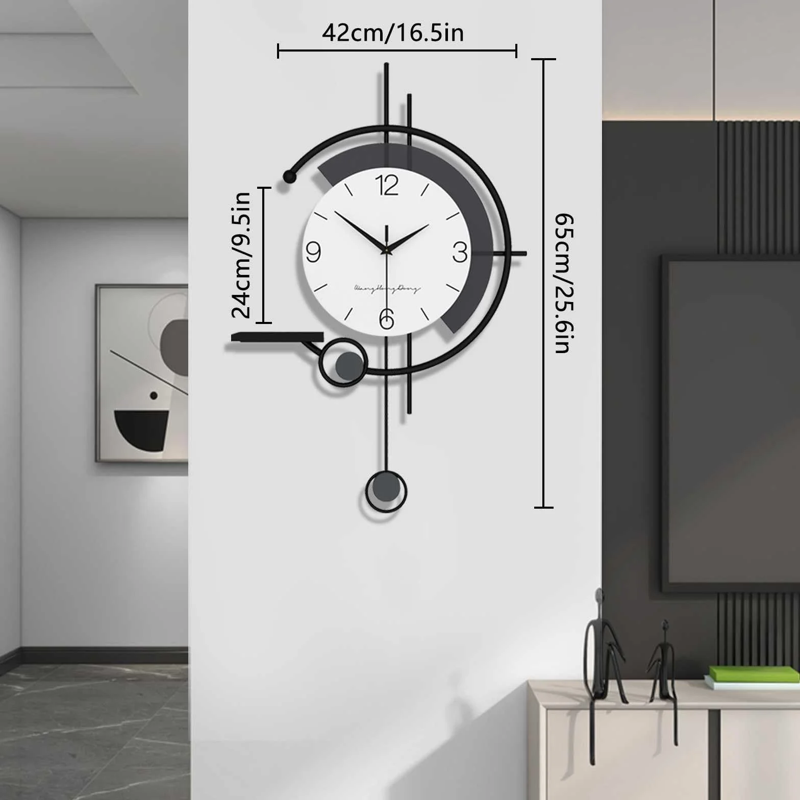 Minimalistyczny nowoczesny zegar ścienny, duży kreatywny, dekoracyjny zegar ścienny ze stołem, metalowa rama + cyferblat z drewna, zegar ścienny bez odgłosów tykania, do salonu, sypialni, biura