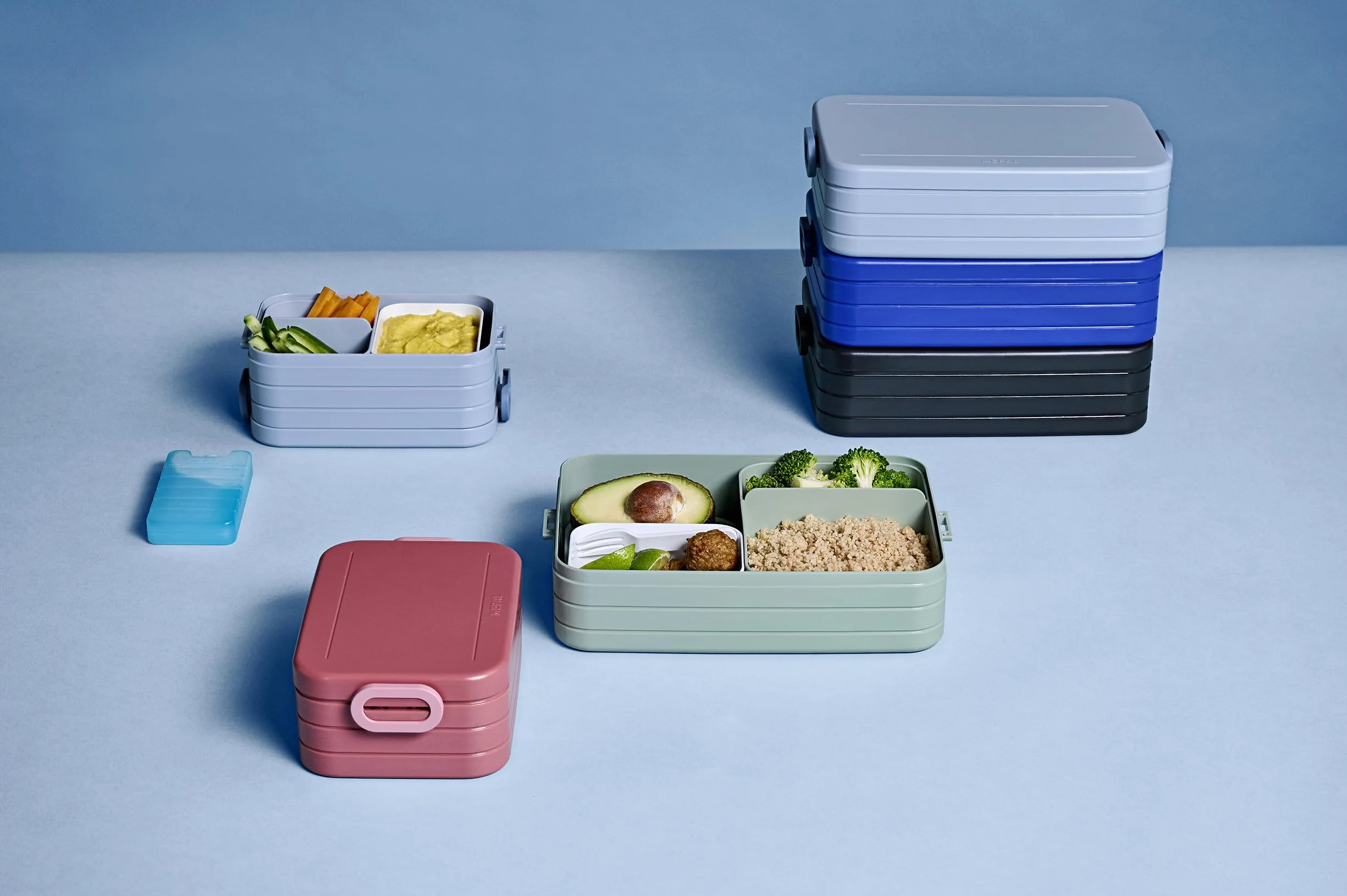 Mepal Take A Break Zestaw Dużych Pudełek Bento na Lunch, Pudełko na Kanapki, Małe Przekąski i Resztki, 1500 Ml, Szałwia Nordycka