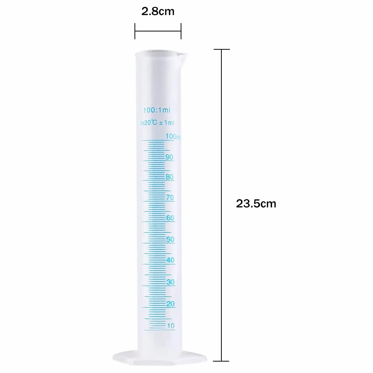 LATRAT Cylinder pomiarowy z tworzywa sztucznego, przezroczysty, 100 ml, tworzywo sztuczne (100 ml)