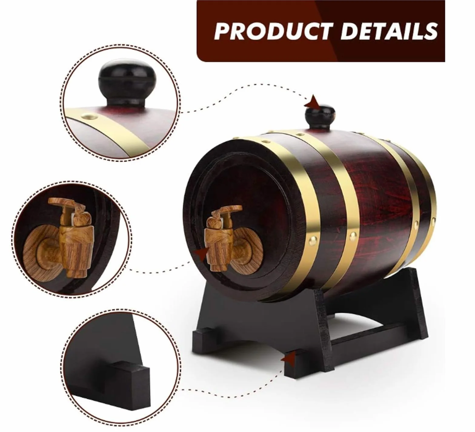 Dozownik do wina z drewna Vintage 3 l/5 l / 10 l / 15 l / 20 l / 30 l / 50 l l / beczka do whisky whisky Beczka do piwa Brandy, Tequili i Whisky (E,10L)