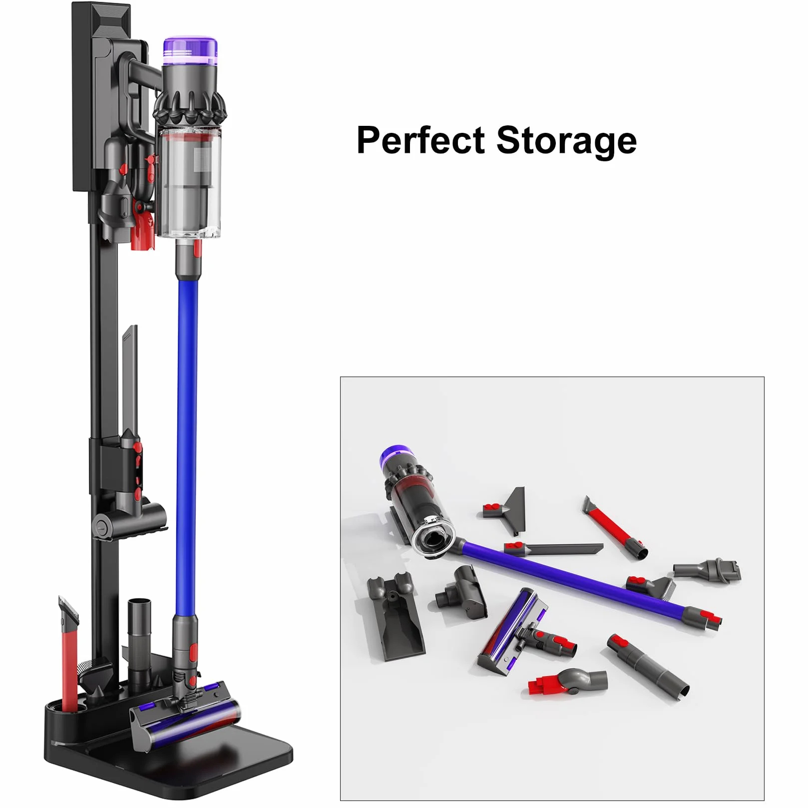 MOOPHY Stojak próżniowy kompatybilny z Dyson V15 V12 V11 V10 V8 V7, stabilna stacja dokująca do przechowywania, kompatybilna z ręcznym bezprzewodowym odkurzaczem Dyson i akcesoriami i mocowaniami