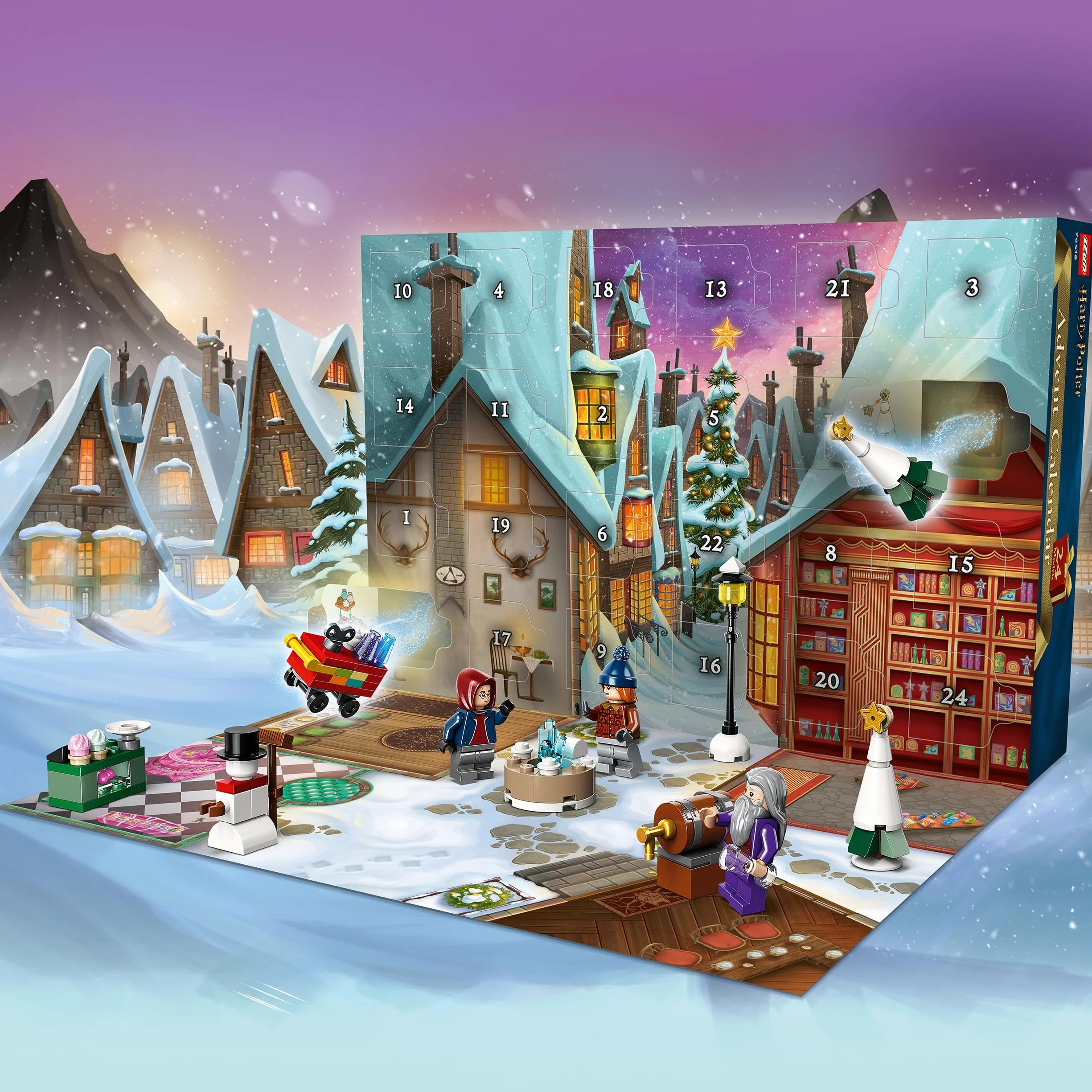 LEGO 76418 Harry Potter Kalendarz adwentowy 2023, 24 Niespodzianki, 18 Minimodeli, 6 Minifigurek, Prezent na Mikołaja