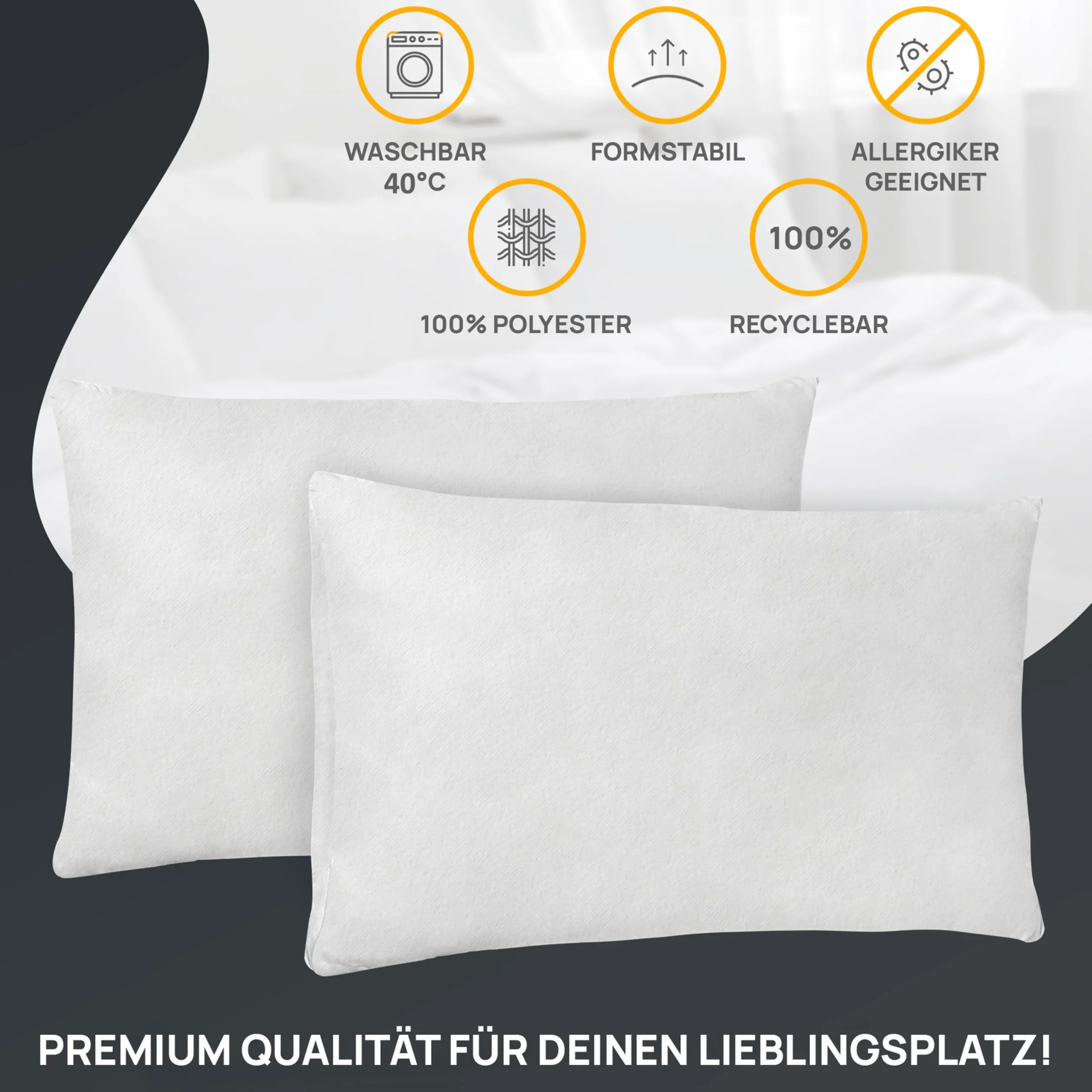 LILENO HOME Zestaw 1 wypełnienia poduszki 30x50 cm - Wewnętrzna poduszka prana w 40°C, odpowiednia dla alergików - Poduszka z poliestru jako poduszka na kanapę, sofę, poduszka na głowę