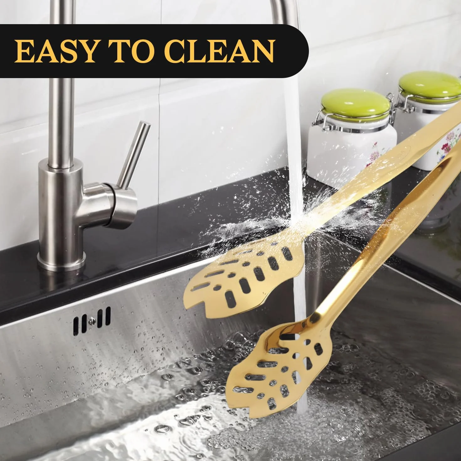 Tissting 4 szt. złote szczypce do serwowania, 25 cm, uniwersalne szczypce kuchenne na wesele, imprezę, do baru, bufetu, 25 cm, ergonomiczny uchwyt, idealne do sałatek, ciast, chleba, steków