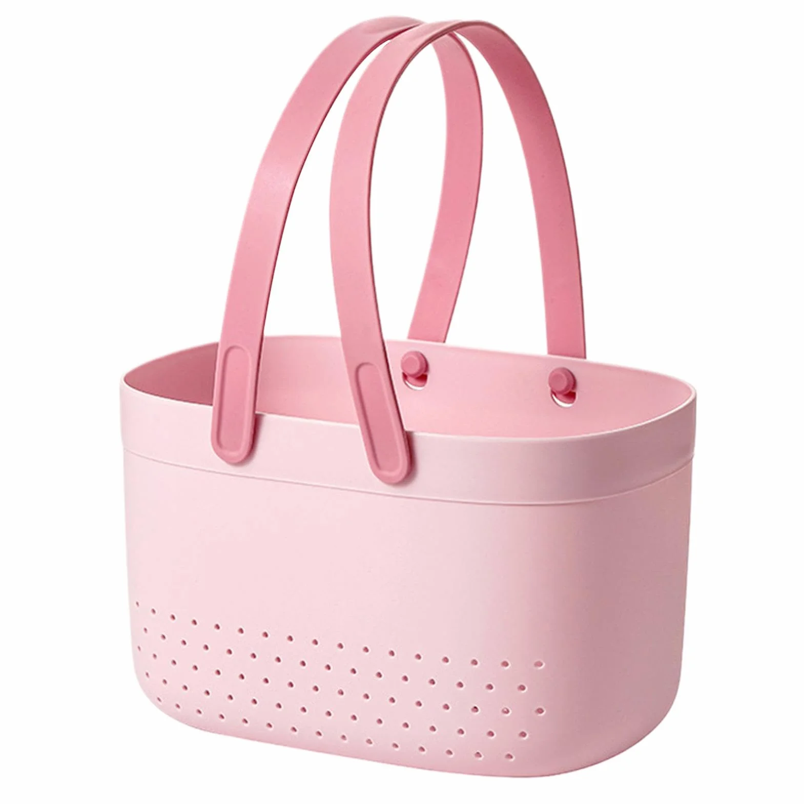 Shower Organizer Basket, Bath Storage Bin, Toiletry Basket with Handles, Drainage Shower Organizer, 25x17x14.5cm Storage Basket for Bathrooom PP+ Shower Bin, Lightweight, Pink White