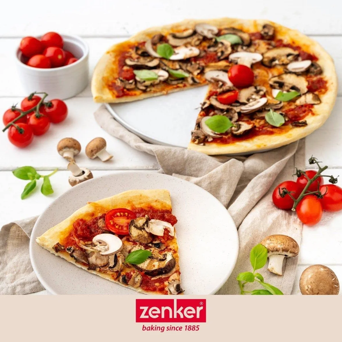 Zenker 7512 3-częściowy zestaw do pizzy, blacha do pizzy, okrągła blacha do pizzy, z otworami (Ø 32 cm), w zestawie nóż do pizzy i uchwyt, do pizzy, tarta, czarny