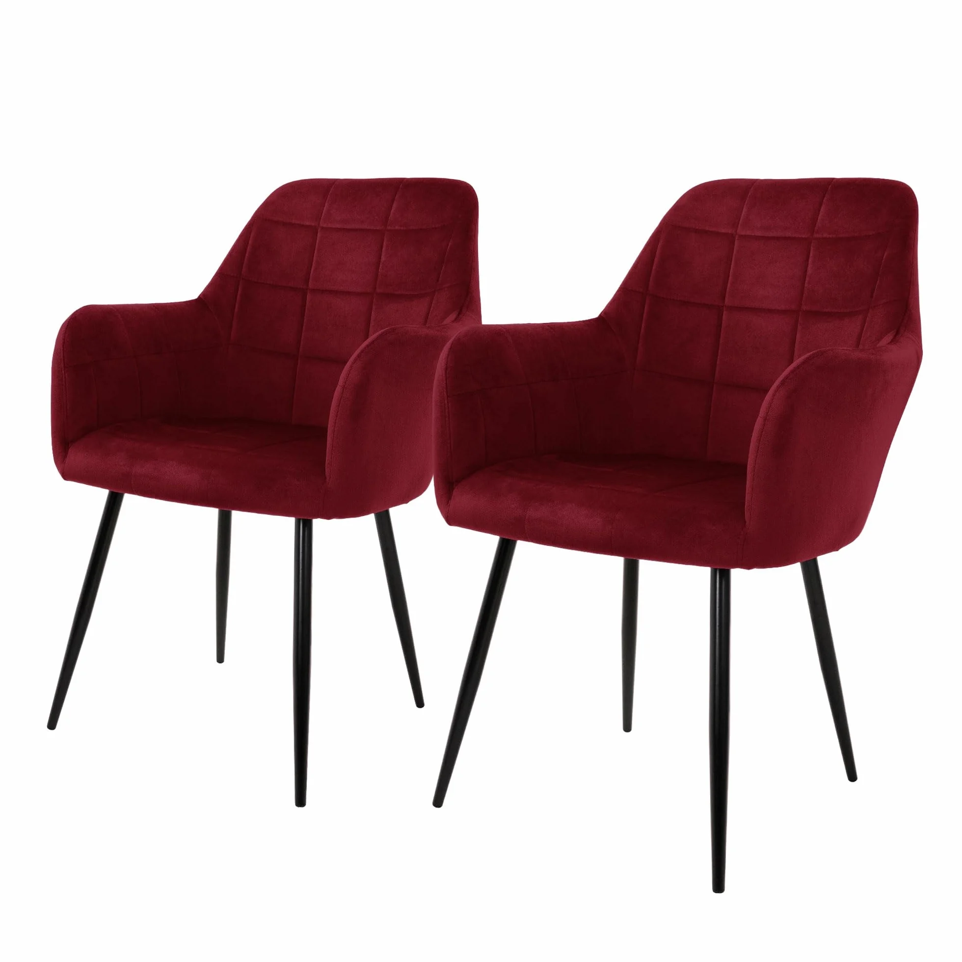 ECD Germany Zestaw 2 krzesel do jadalni Krzeslo do jadalni z oparciem i podlokietnikami Bordeaux Velvet Seat Metalowe nogi Krzesla kuchenne Krzesla do salonu Krzesla tapicerowane Krzesla Fotele