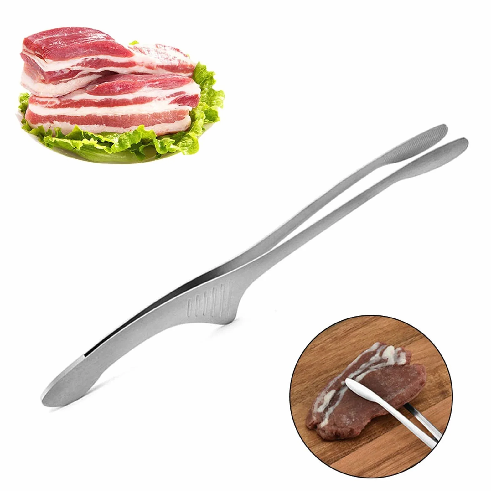 Szczypce Akcesoria kuchenne ze stali nierdzewnej Szczypce do żywności Materiały do grillowania Srebrne długie szczypce do grilla Pęseta prosta Klip do żywności