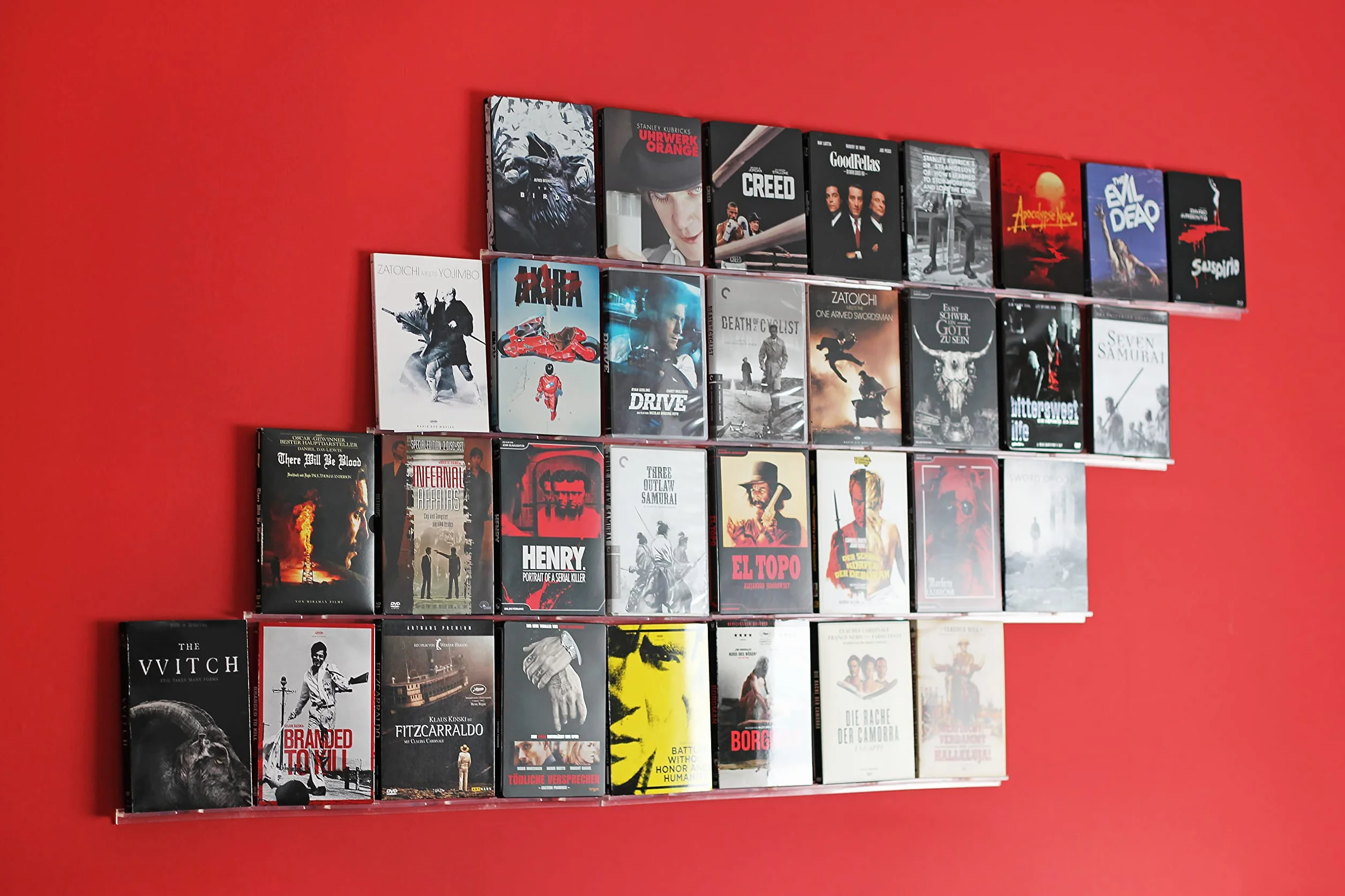 NewGround Designs Stojak ścienny na płyty DVD i Bluray (na 8 filmów), stalowy buk, stojak ścienny