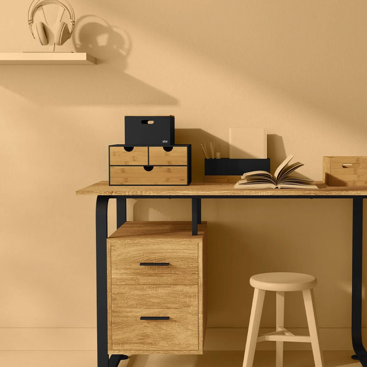 5 five simply smart Prostokątne przechowywanie 3 szuflady Bamboo Black Bava