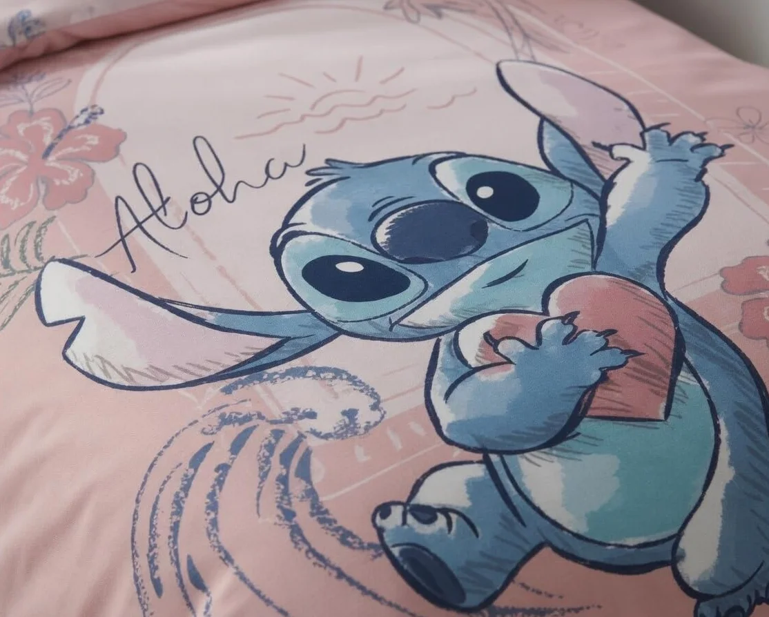 Disney Stitch różowy komplet pościeli, 100% bawełna, poszwa na kołdrę 140 x 200 cm i poszewka na poduszkę 65 x 65 cm