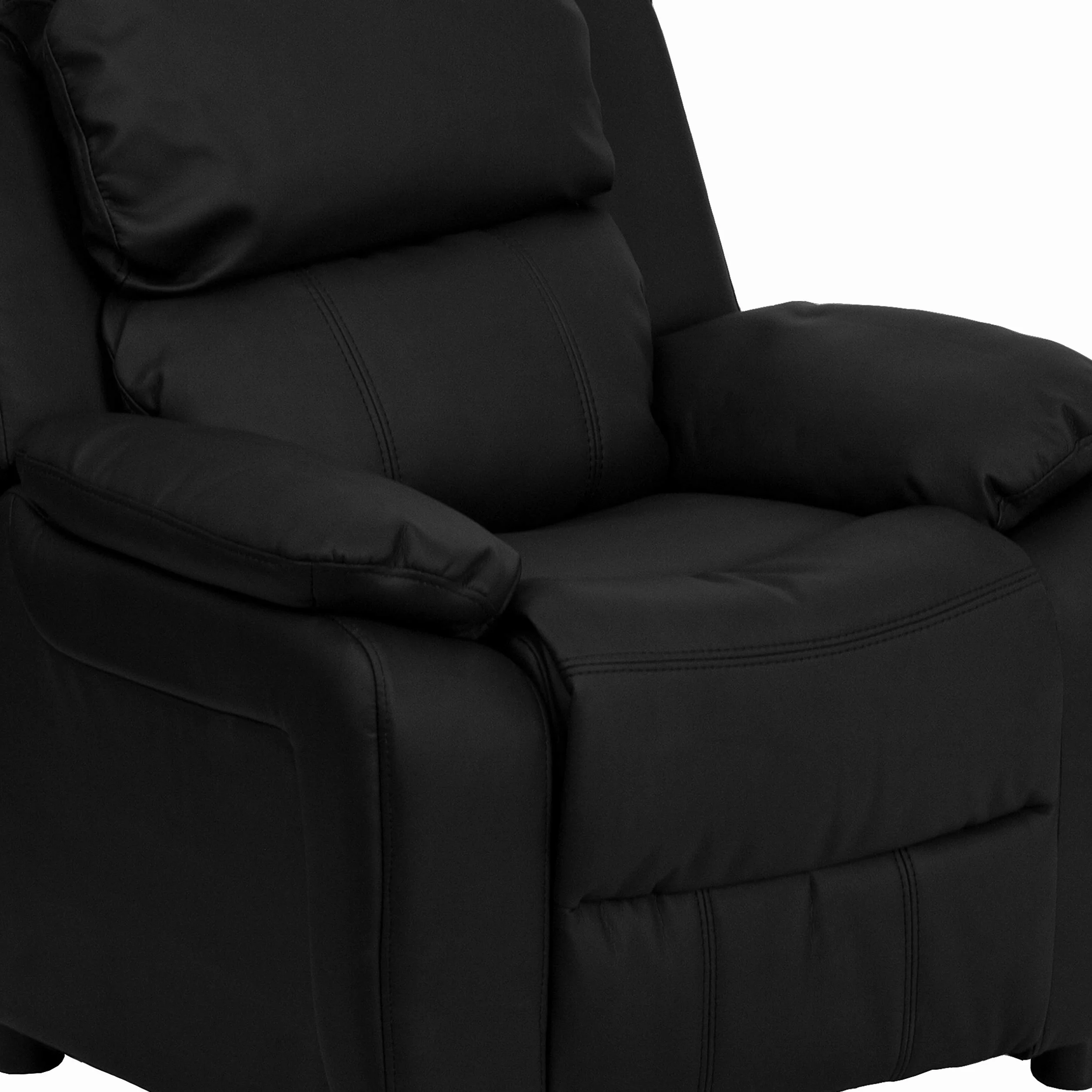Flash Furniture Deluxe Wyściełany współczesny fotel dziecięcy z podłokietnikami do przechowywania, skórzany, czarny, 66,04 x 53,34 x 53,34 cm