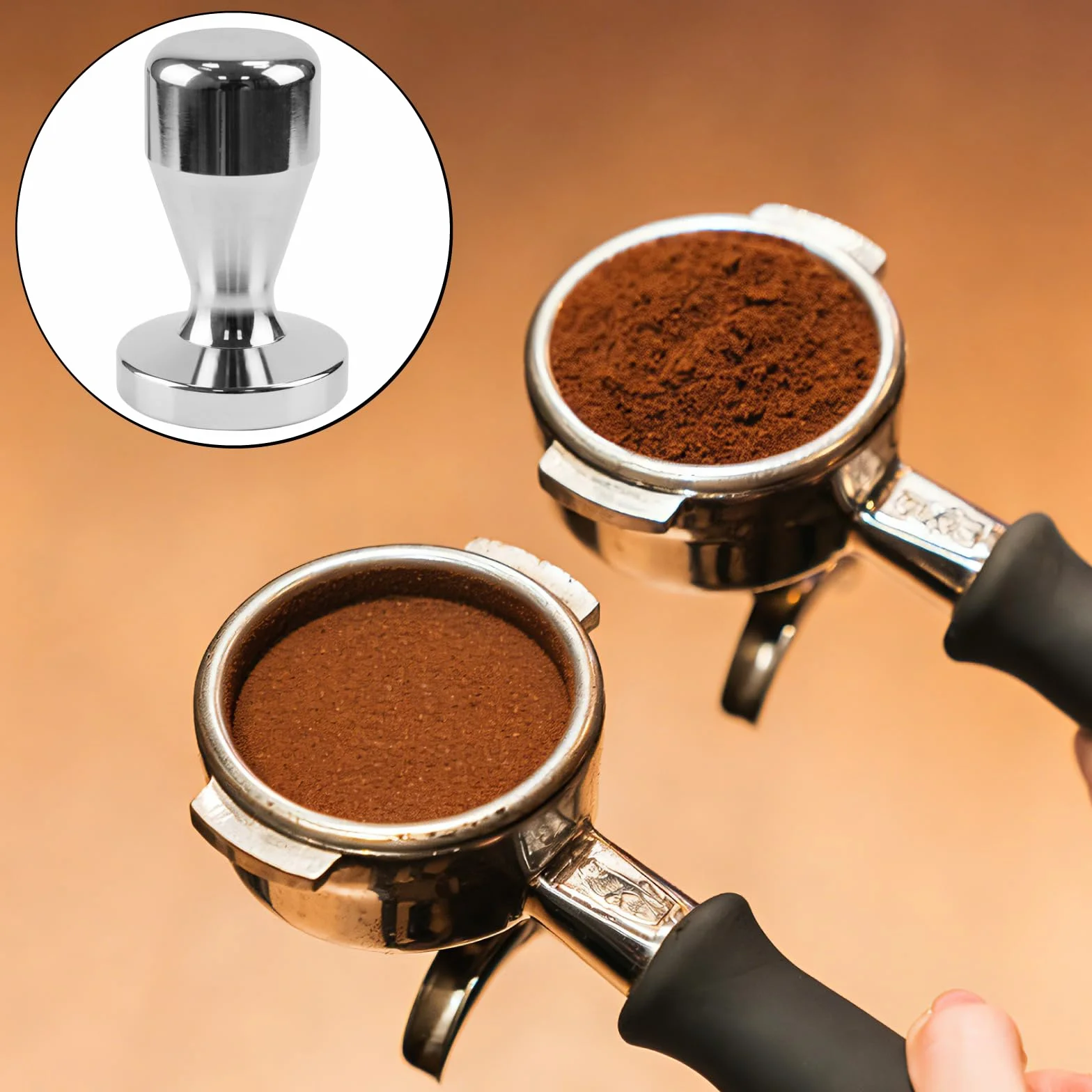 Tamper do espresso 51 mm, ubijak do kawy, ubijak do kawy z drewnianym uchwytem i silikonową matą, ubijak do kawy, silikonowy ubijak do espresso, ubijak do kawy ze stali nierdzewnej