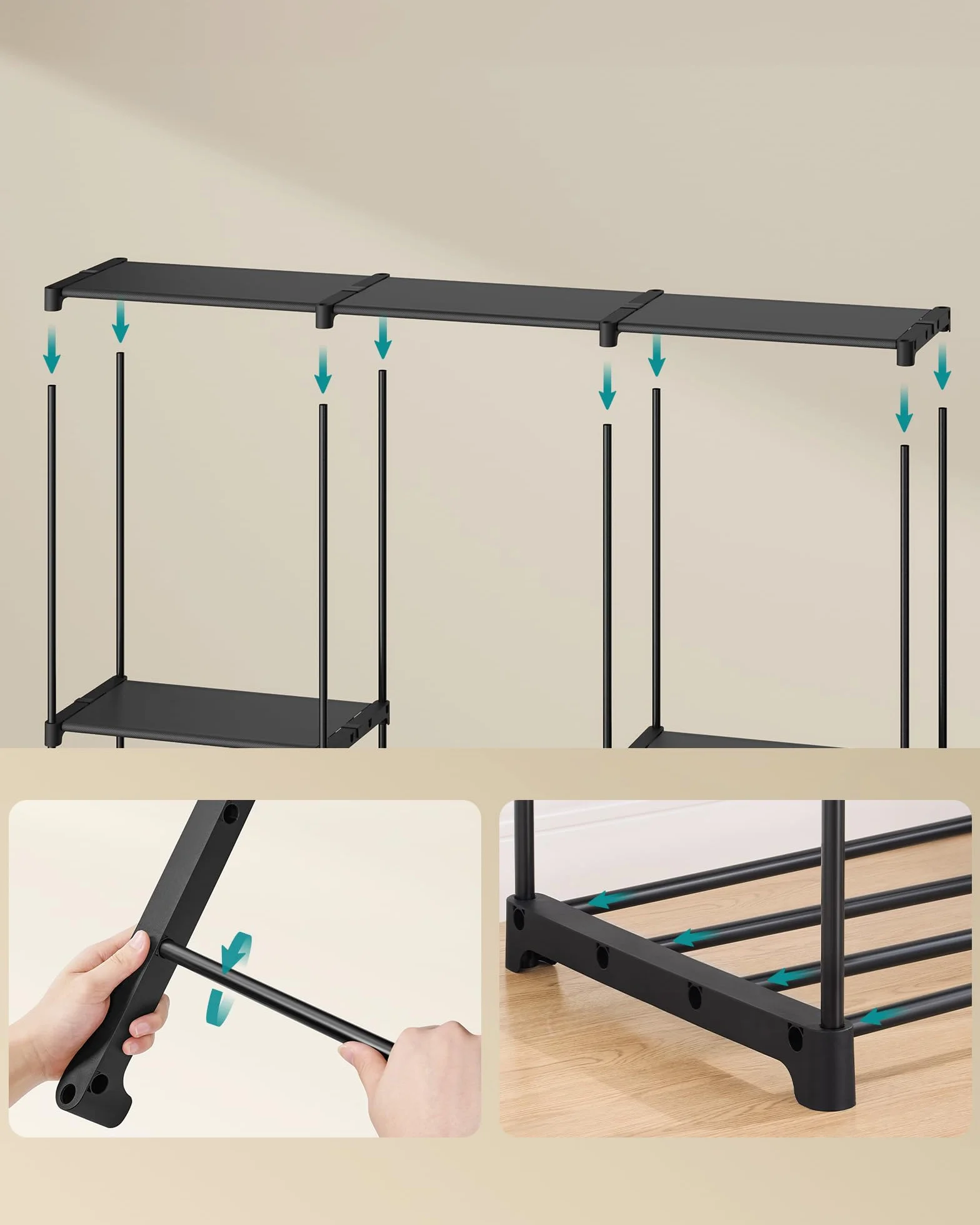 SONGMICS Otwarta szafa na ubrania 5 przegródek 205 x 43 x 166 cm czarna