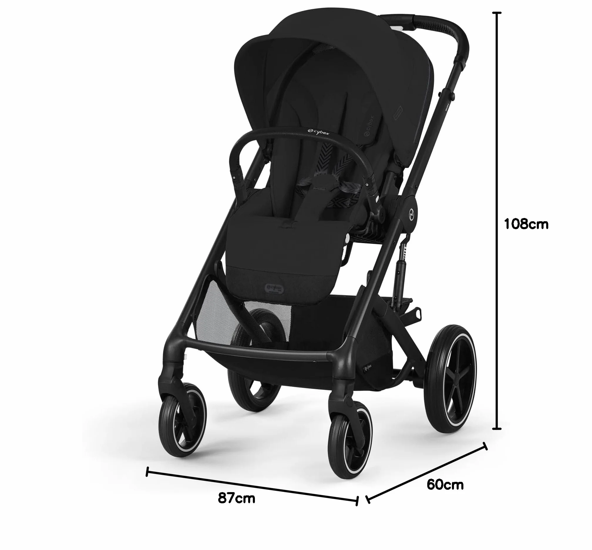 CYBEX Gold Wózek Dziecięcy Balios S Lux, Ergonomiczna Pozycja Leżenia, System Pasów Obsługiwany Jedną Ręką, Od Urodzenia Do 22 Kg (Ok. 4 Lata), Moon Black